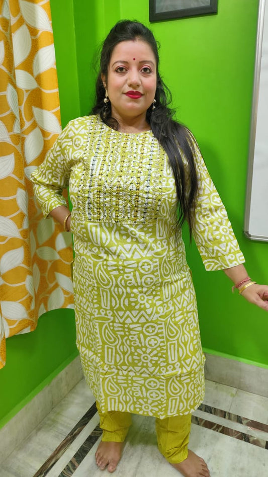 PREMIUM PURE COTTON GREEN KURTI PANT SETS - KP129