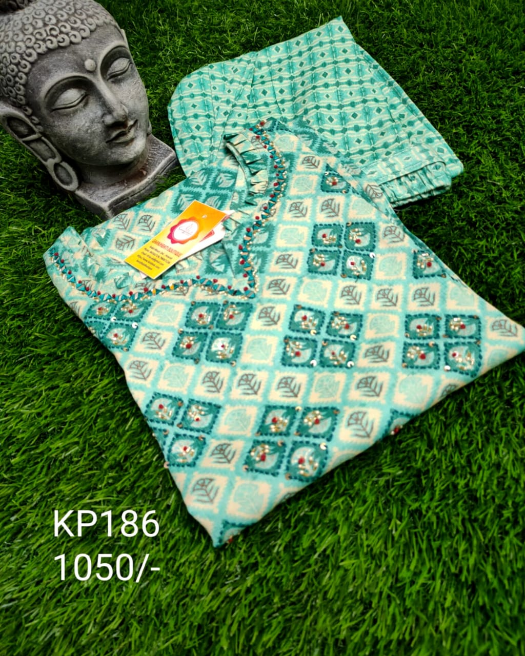 PREMIUM RAYON FIROZI KURTI PANTS SET - KP186