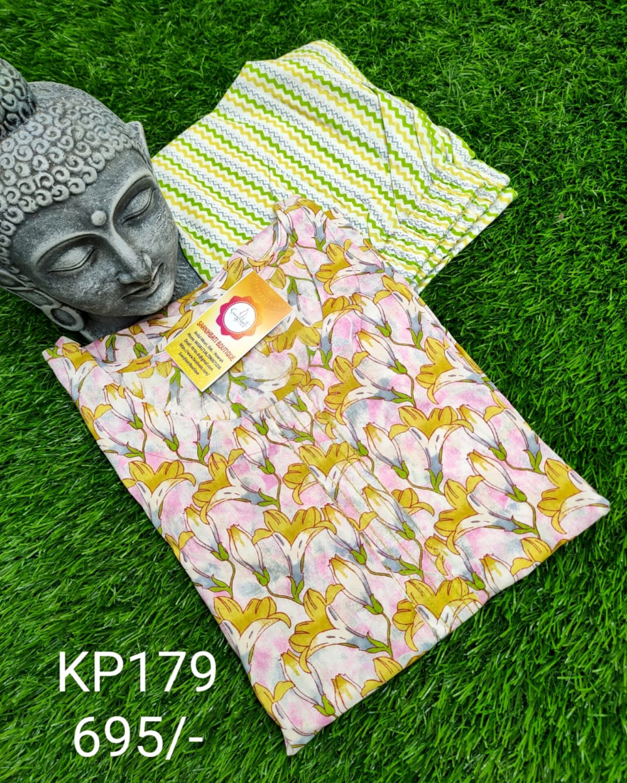 PREMIUM PURE COTTON BLUE / YELLOW / ORANGE KURTI PANTS SETS - KP179