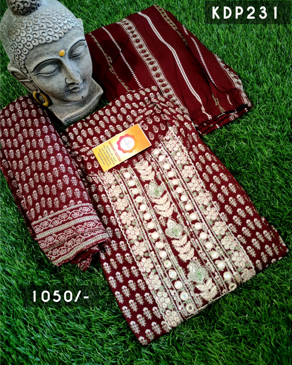 PLUS SIZE PREMIUM RAYON MAROON DUPATTA PANTS SUIT SET - KDP231