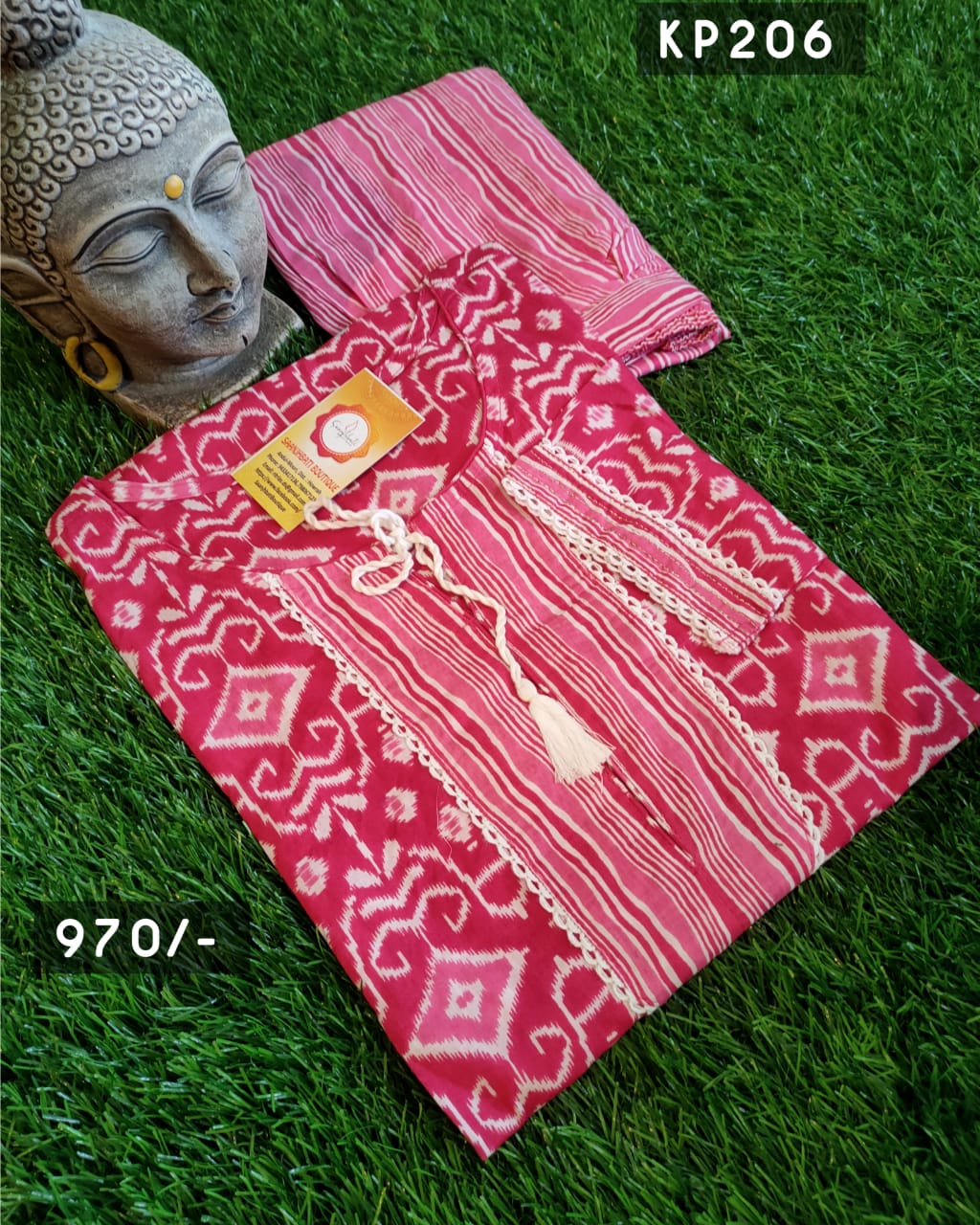 PREMIUM PURE COTTON PINK KURTI PANTS SET - KP206