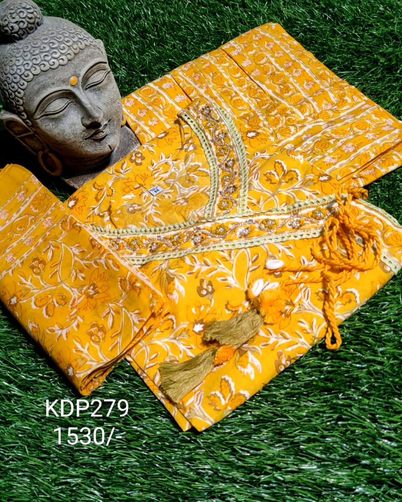 PREMIUM PURE COTTON ANGRAKHA YELLOW DUPATTA PANTS SUIT SET - KDP279