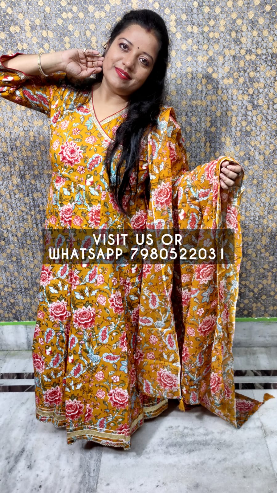 PREMIUM PURE COTTON MUSTARD / YELLOW DUPATTA PANTS SUIT SET - KDP277