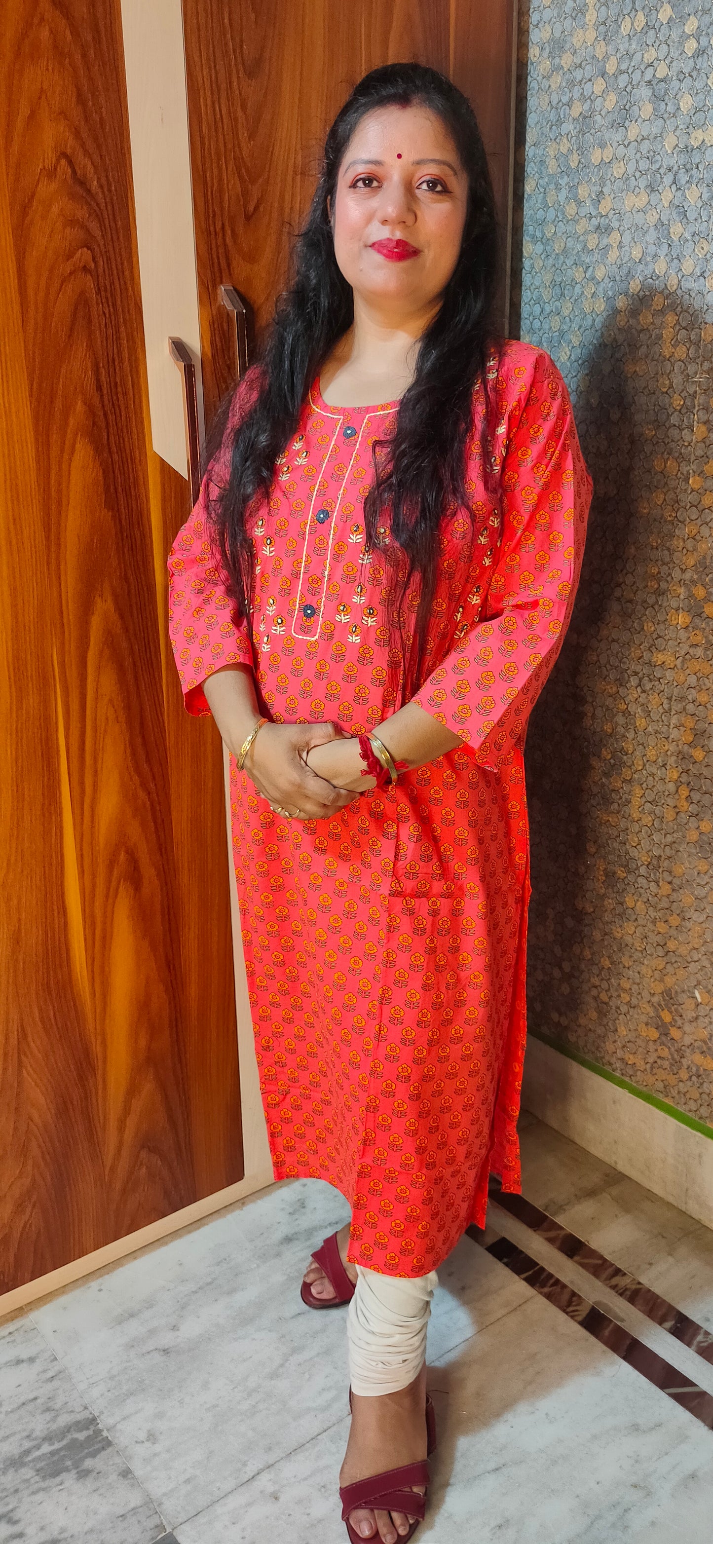 PREMIUM PURE COTTON PLUS SIZE RED FLORAL KURTI - K175