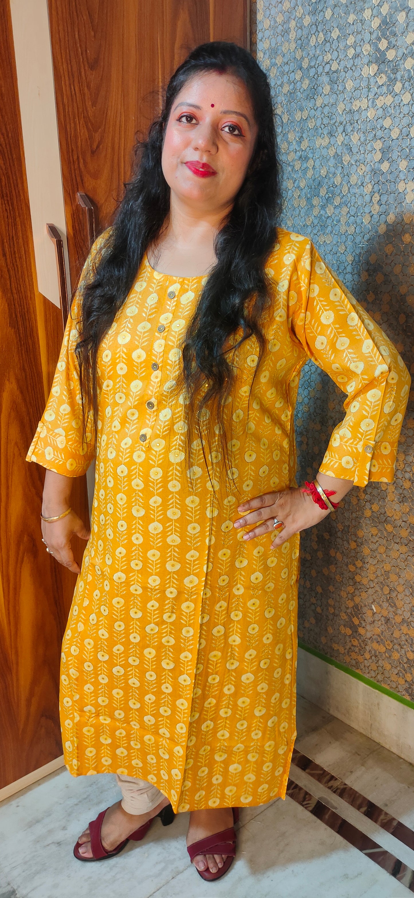 PREMIUM PURE COTTON PLUS SIZE YELLOW FLORAL KURTI - K179