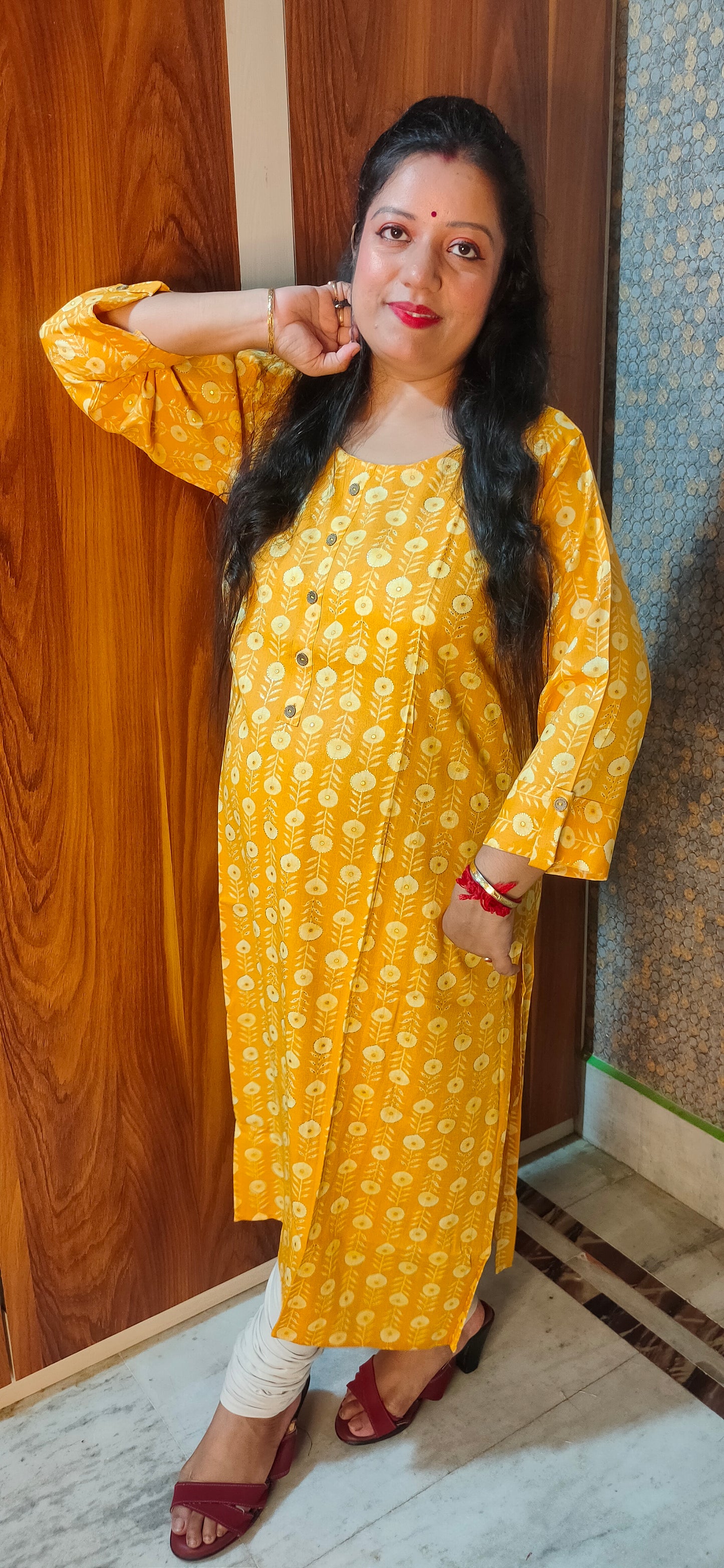 PREMIUM PURE COTTON PLUS SIZE YELLOW FLORAL KURTI - K179