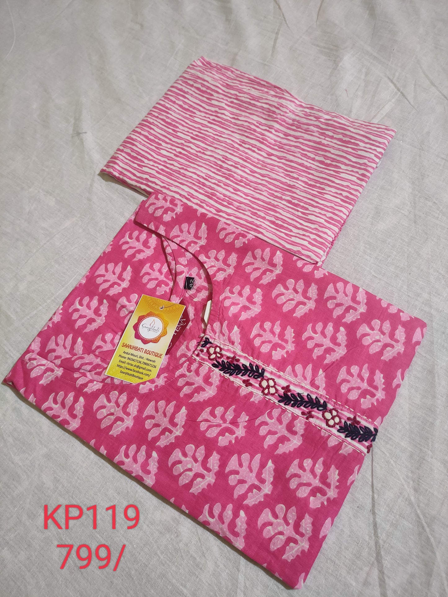 PREMIUM PURE COTTON PINK KURTA PANT SETS - KP119