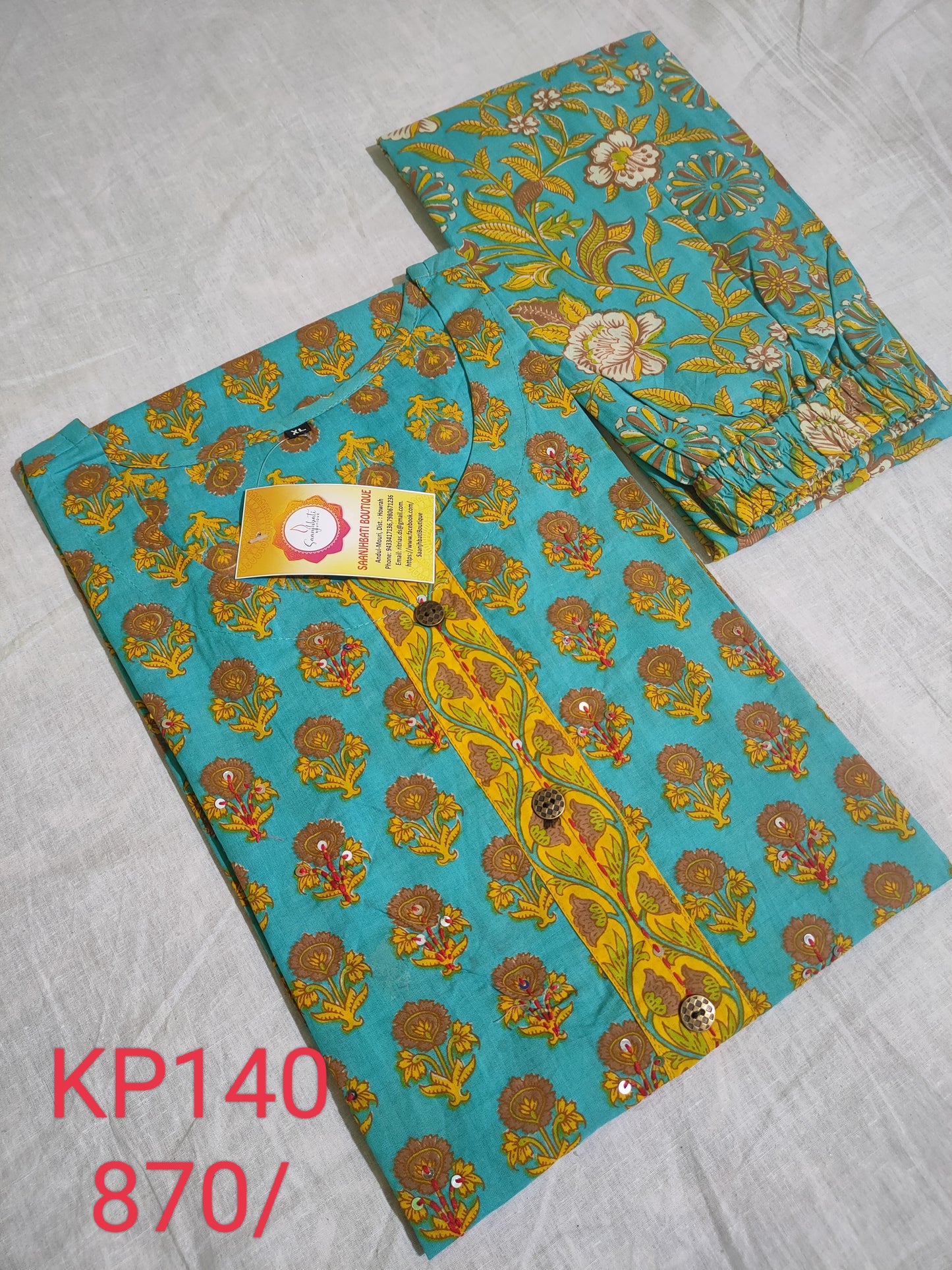 PREMIUM PURE COTTON FIROZI KURTI PANT SETS - KP140