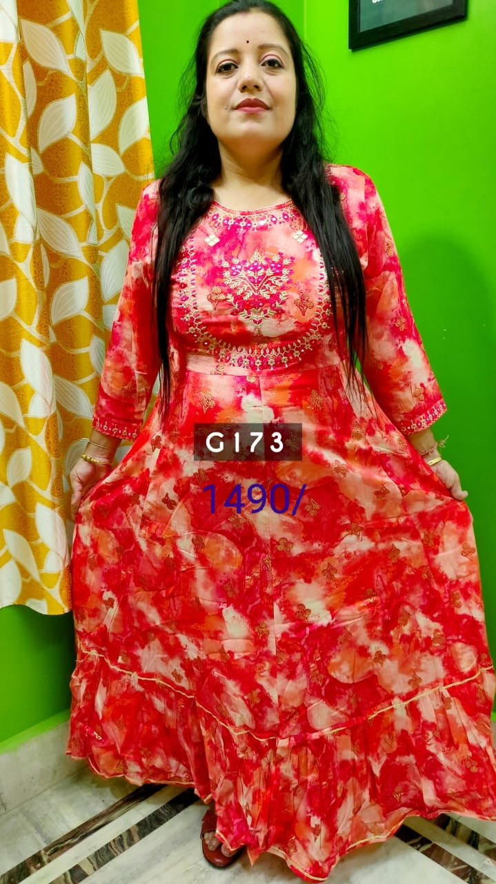 PREMIUM PURE COTTON RED ANARKALI GOWN - G173