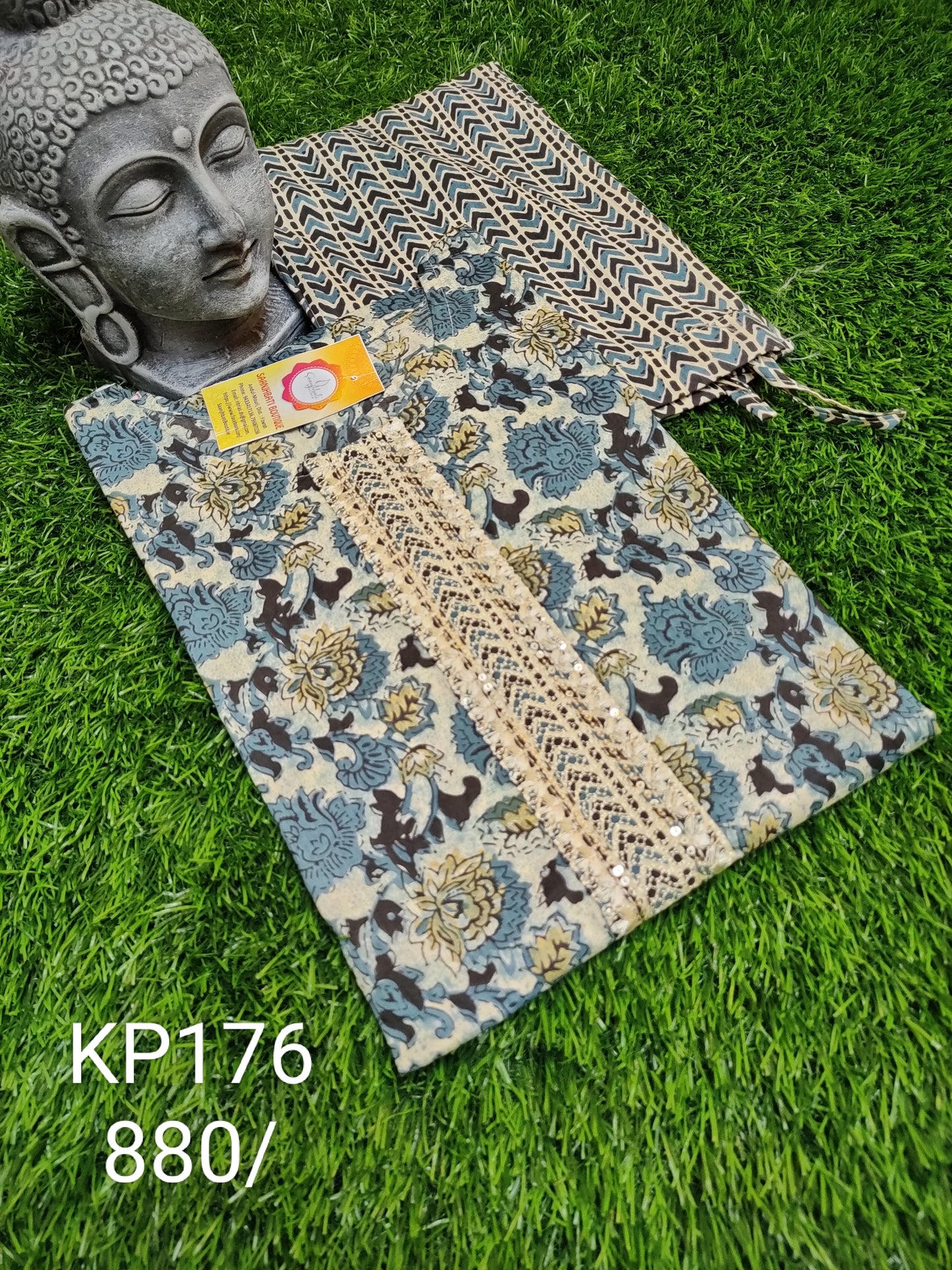 PREMIUM PURE COTTON BLUE KURTI PANT SETS - KP176