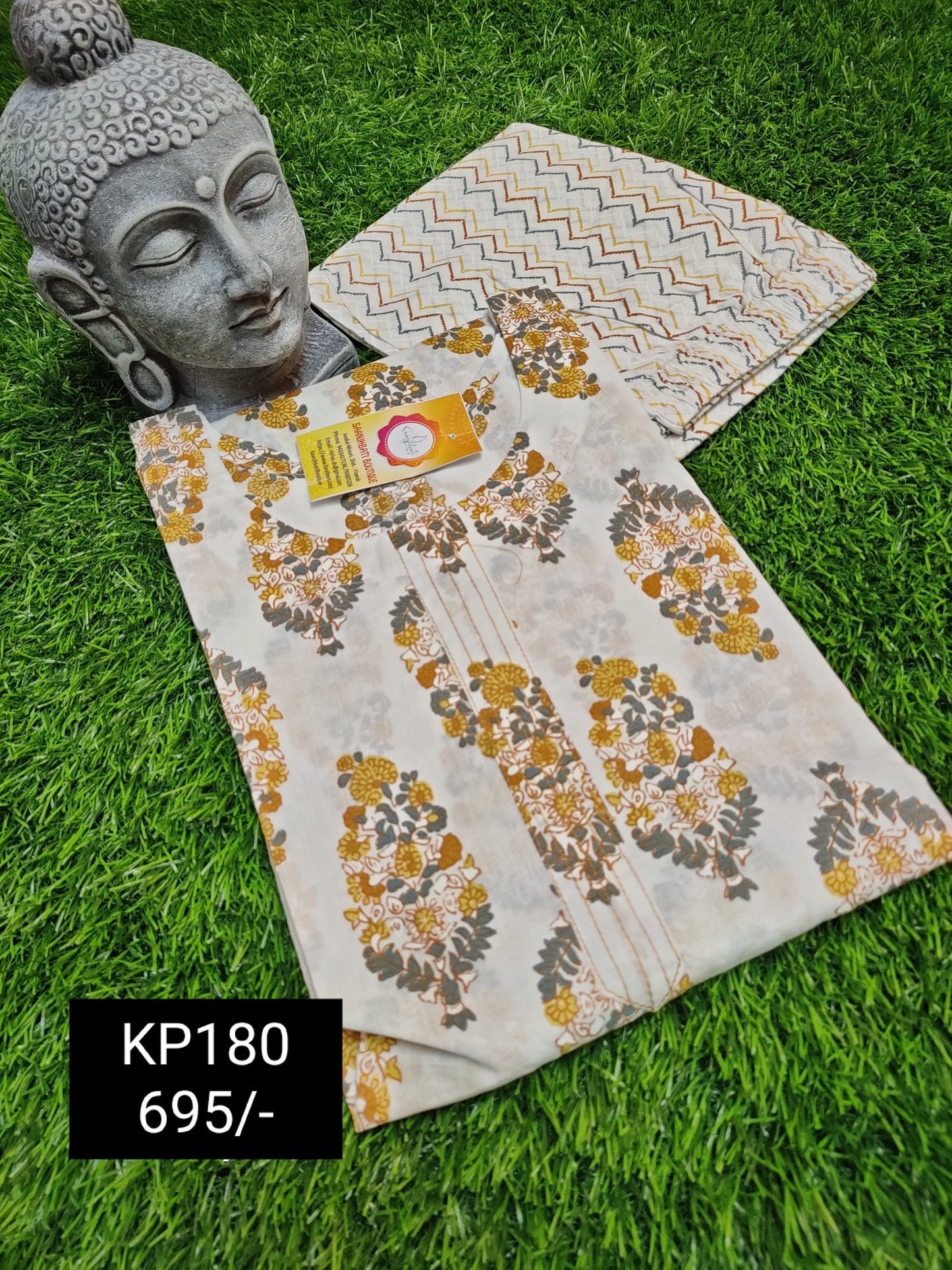 PREMIUM PURE COTTON YELLOW FLORAL KURTI PANTS SET - KP180