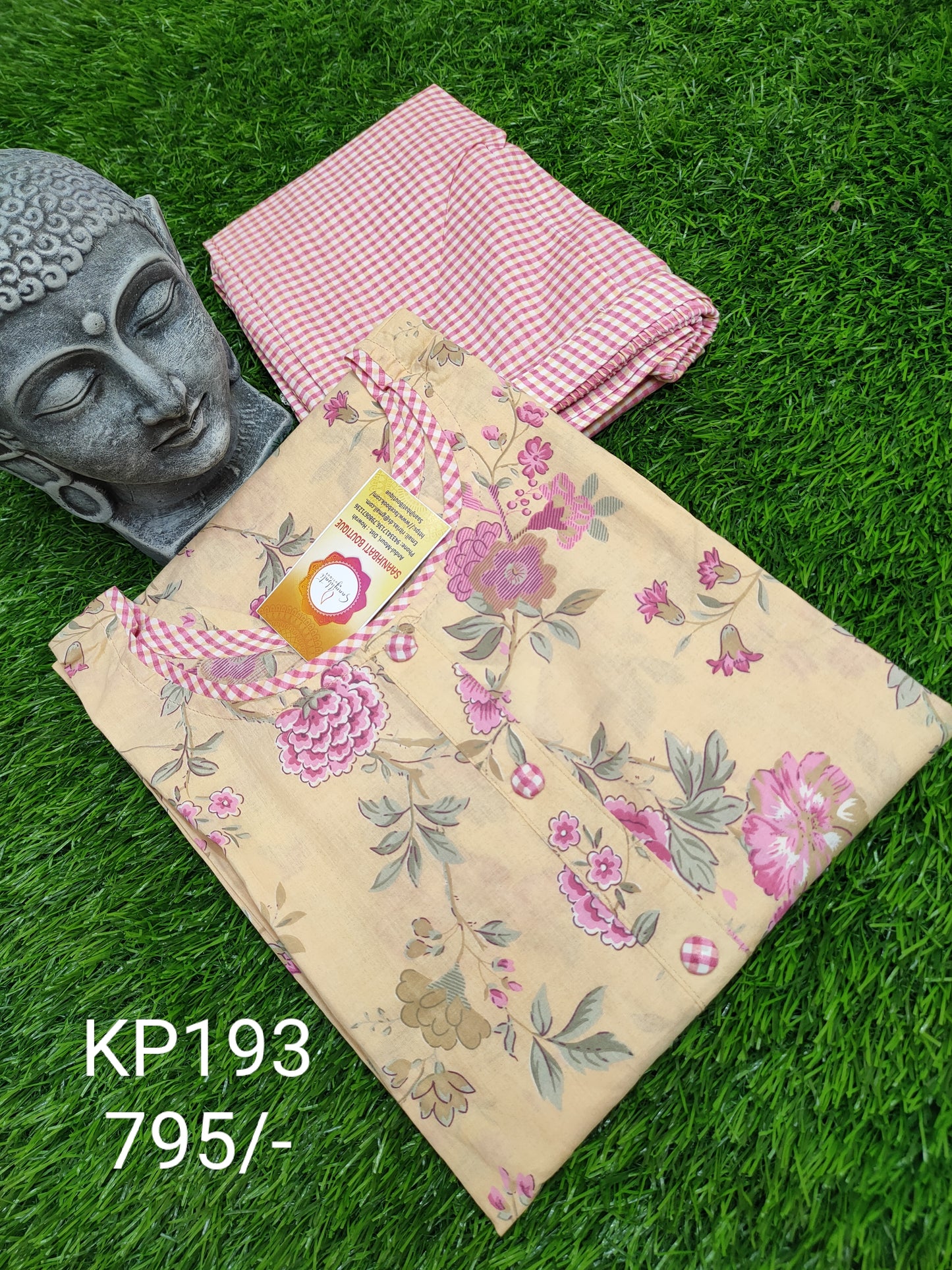 PREMIUM PURE COTTON YELLOW FLORAL KURTI PANTS SET - KP193