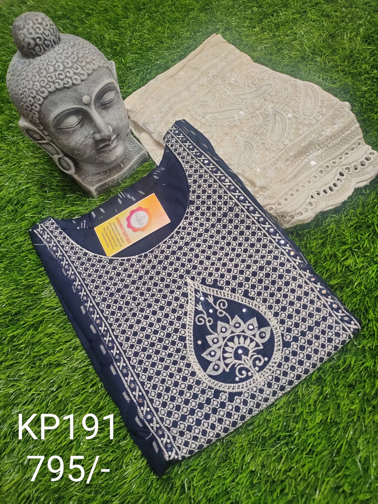 PREMIUM PURE COTTON NAVY BLUE KURTI PALAZZO SET - KP191