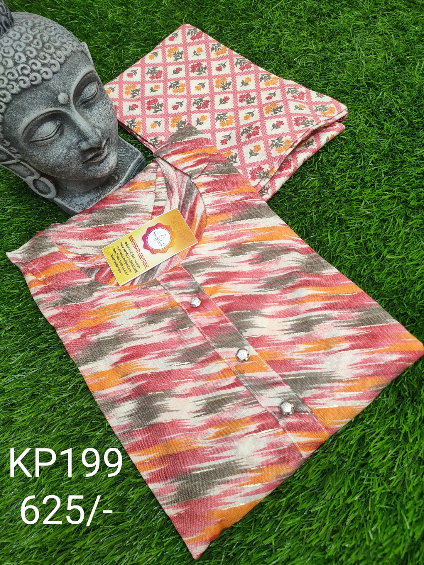 PREMIUM RAYON COTTON ORANGE / FIROZI KURTI PANTS SET - KP199