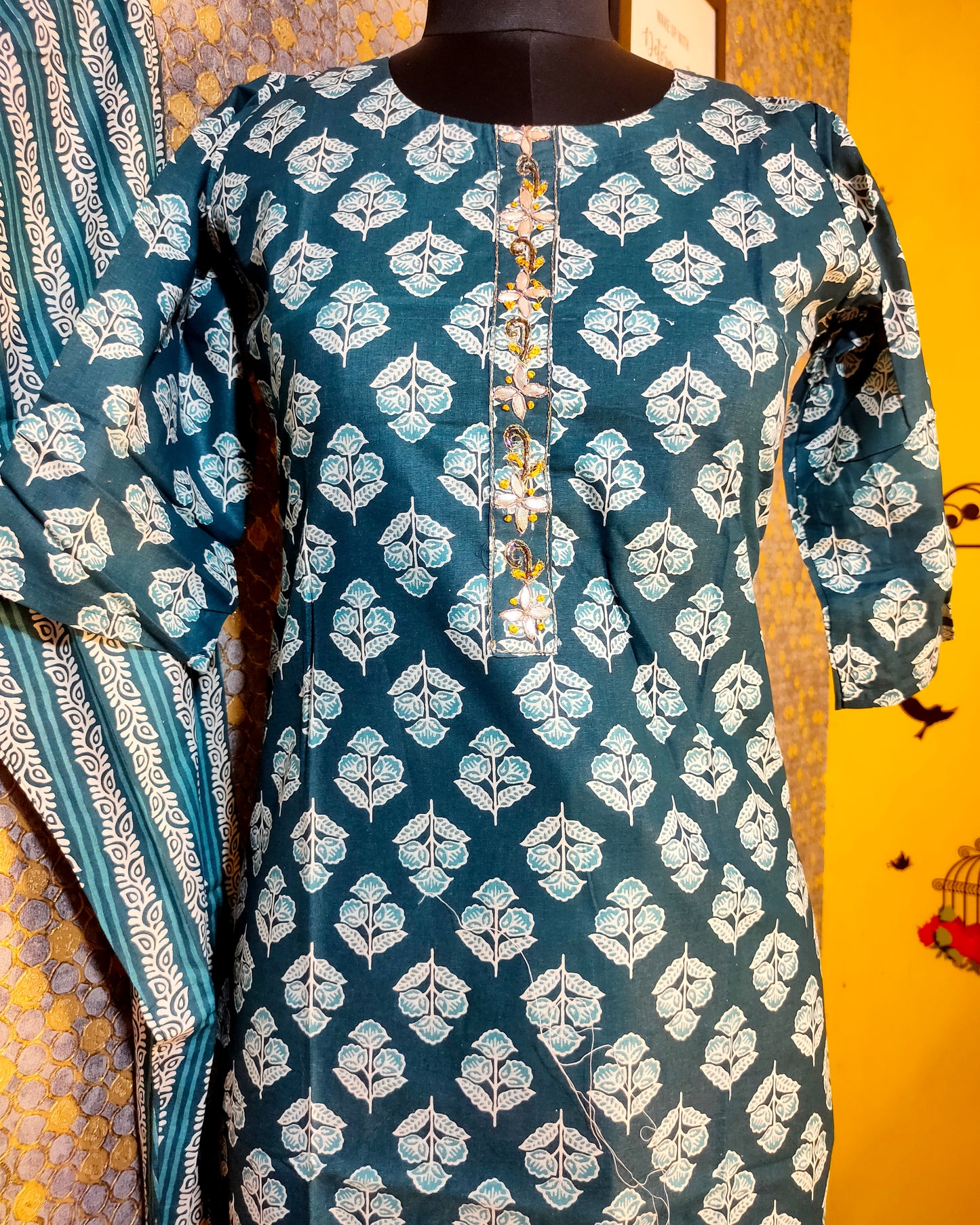 PREMIUM PURE COTTON DEEP BLUE KURTI PANT SETS - KP161