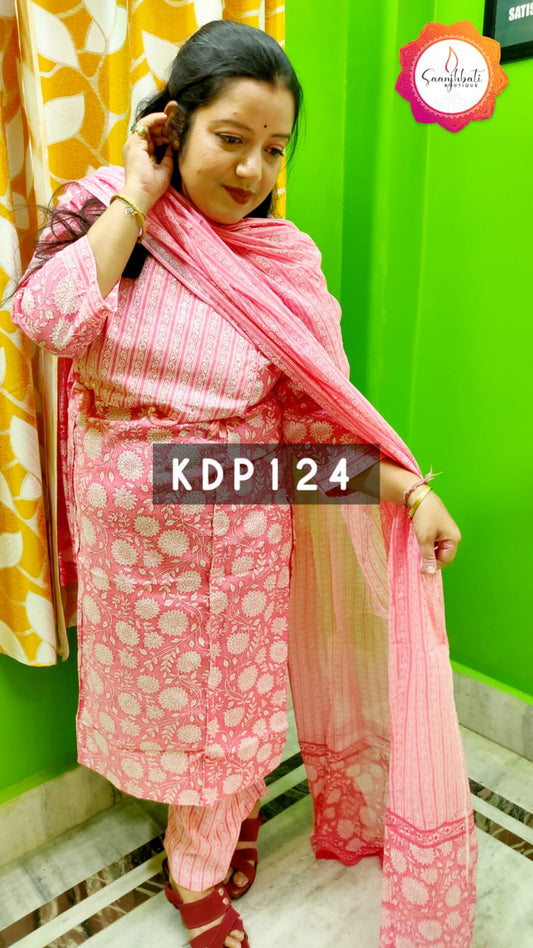 PREMIUM PURE COTTON PIN DUPATTA PANTS SUIT SET - KDP124