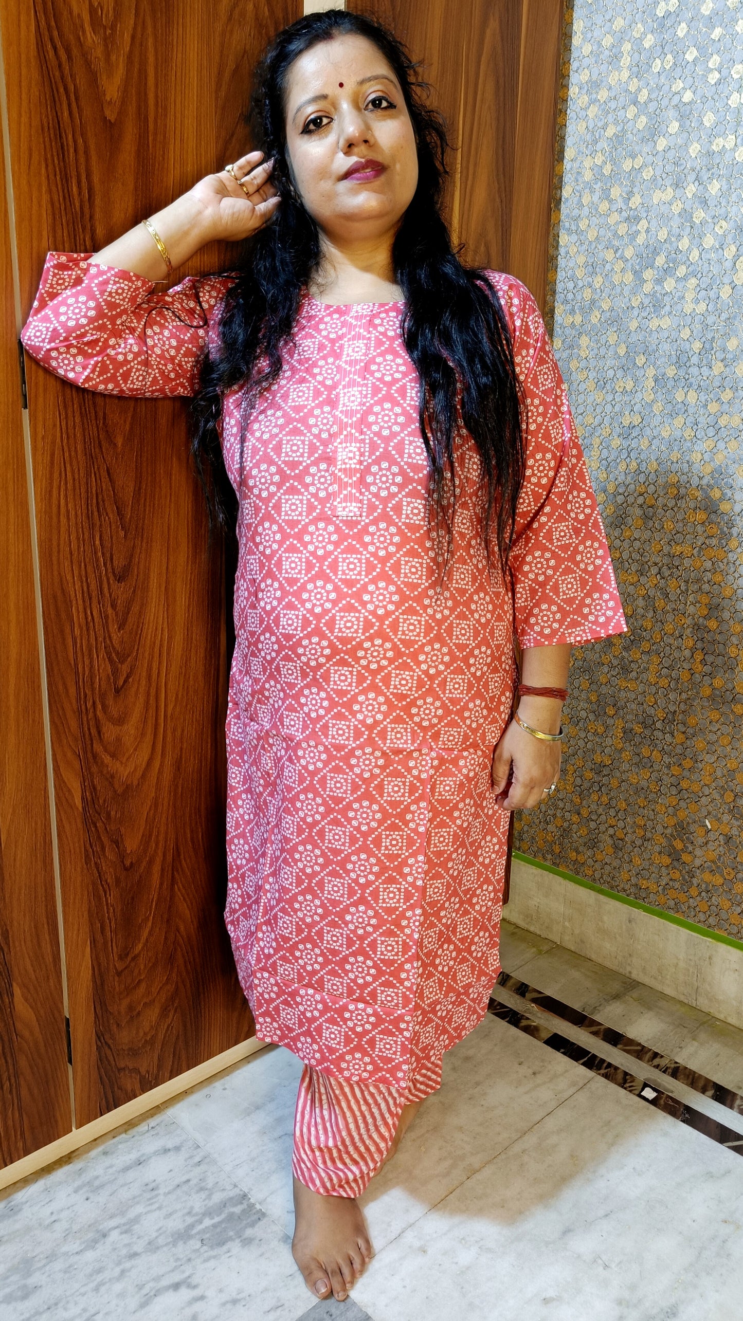 PREMIUM PURE COTTON PINK KURTI PANTS SET - KP190