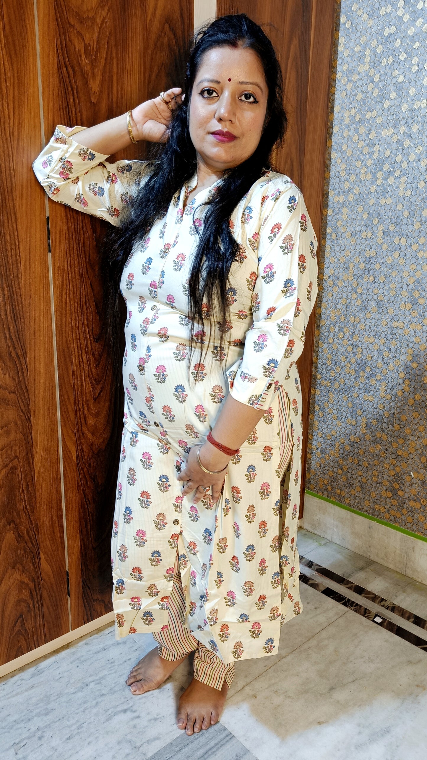 PREMIUM PURE COTTON OFF WHITE KURTI PANT SETS - KP156