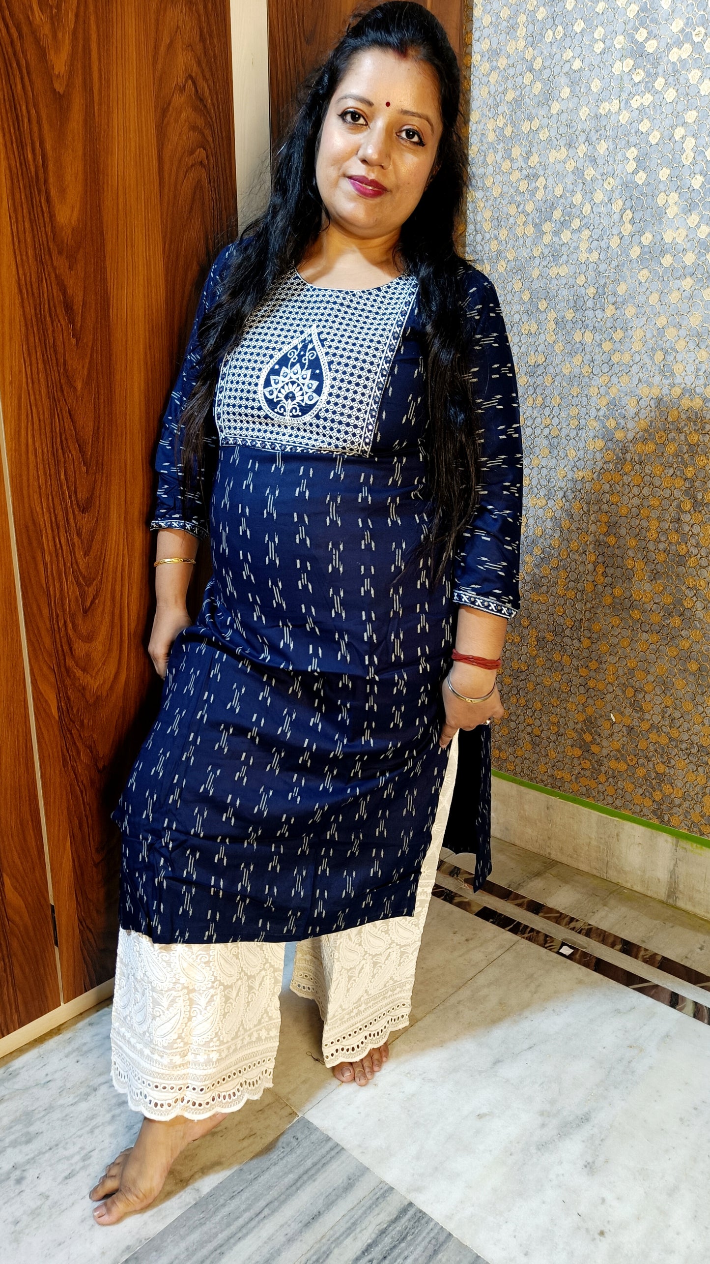 PREMIUM PURE COTTON NAVY BLUE KURTI PALAZZO SET - KP191