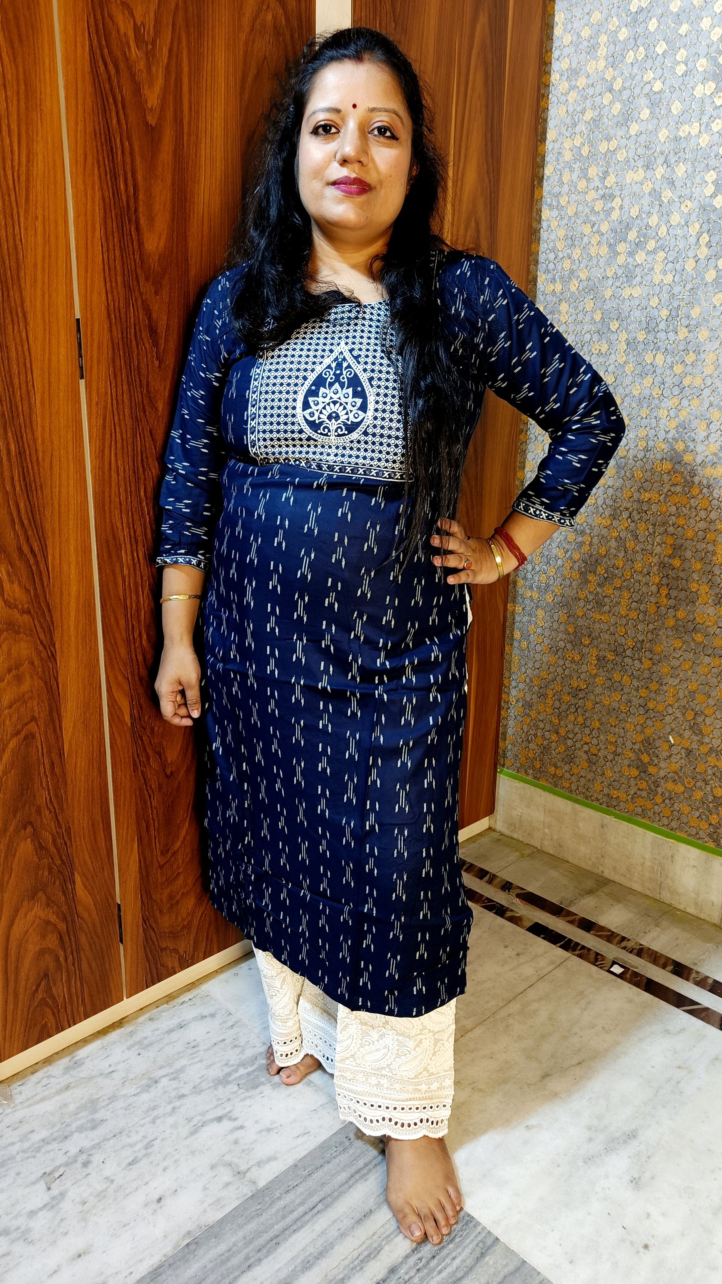 PREMIUM PURE COTTON NAVY BLUE KURTI PALAZZO SET - KP191