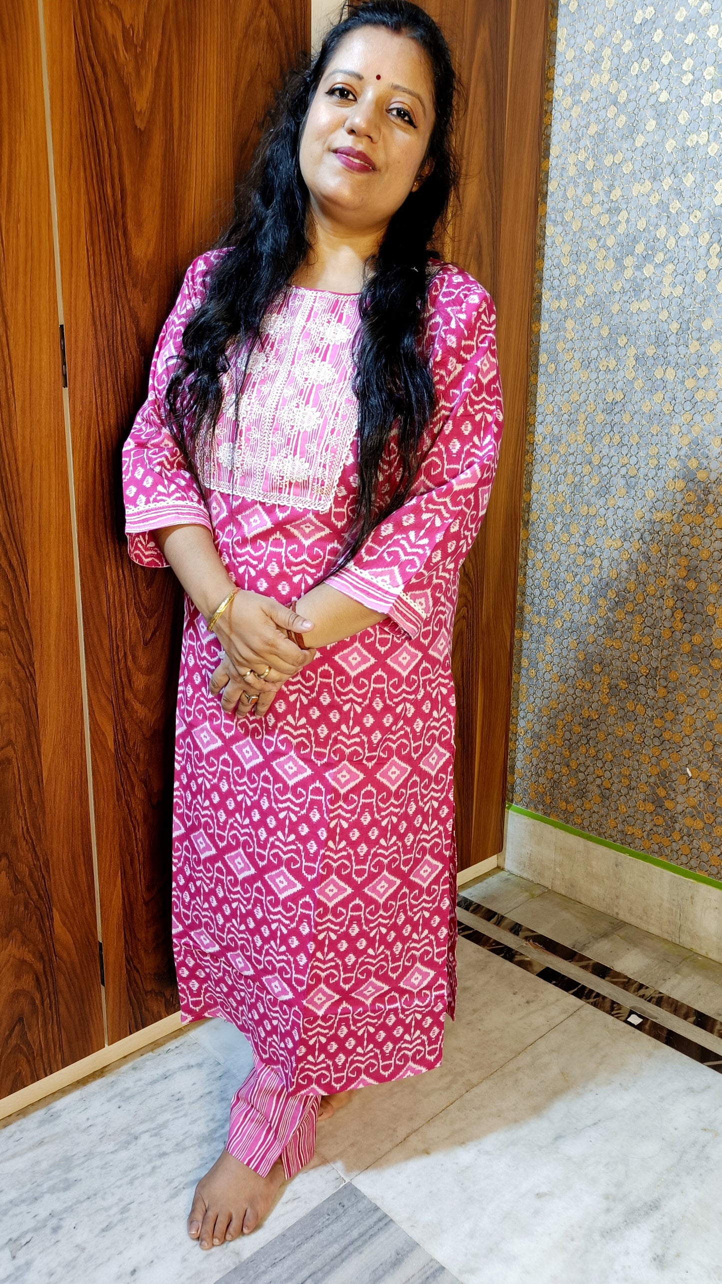 PREMIUM PURE COTTON PINK KURTI PANTS SET - KP207