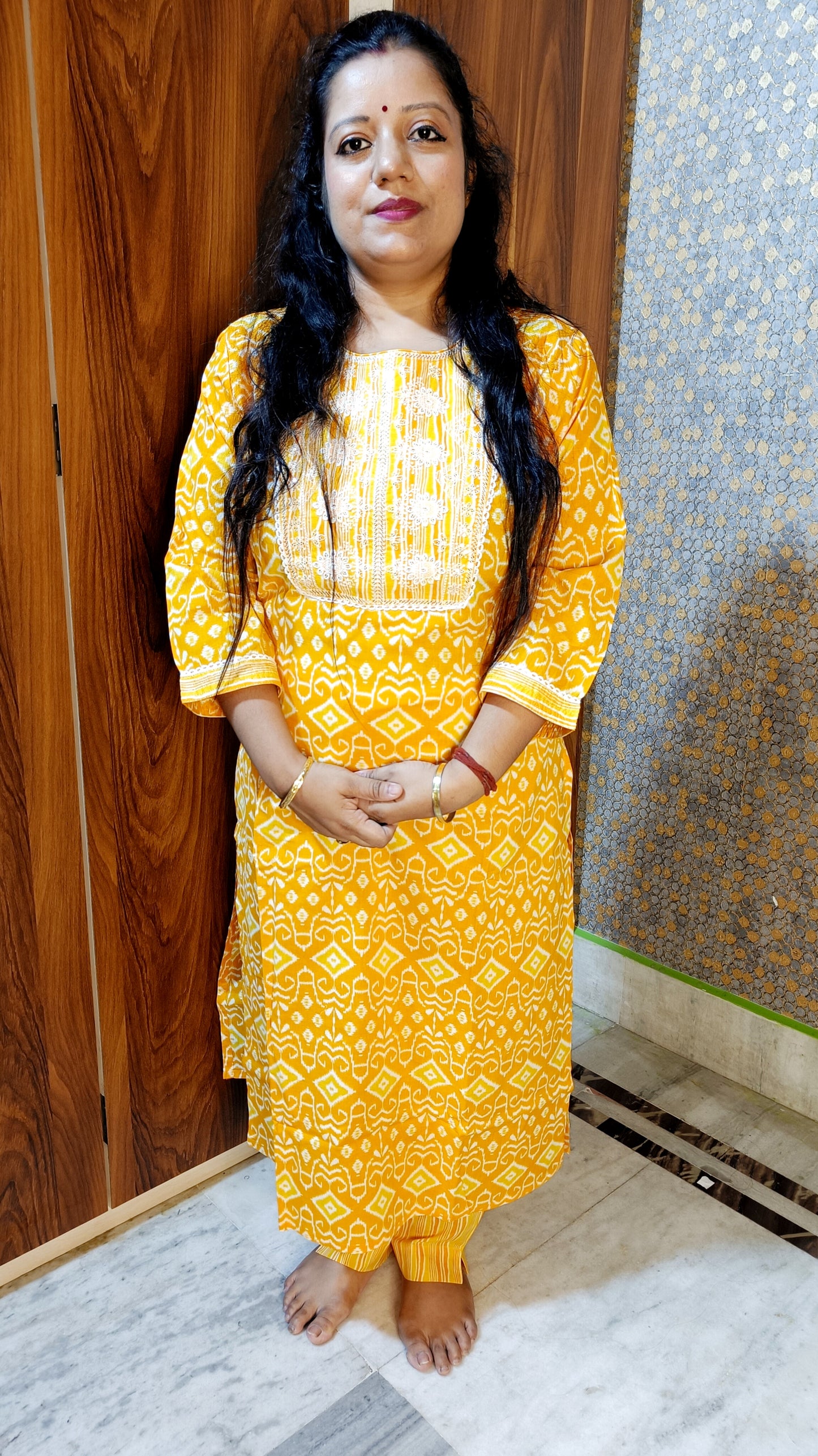 PREMIUM PURE COTTON YELLOW KURTI PANTS SET - KP207