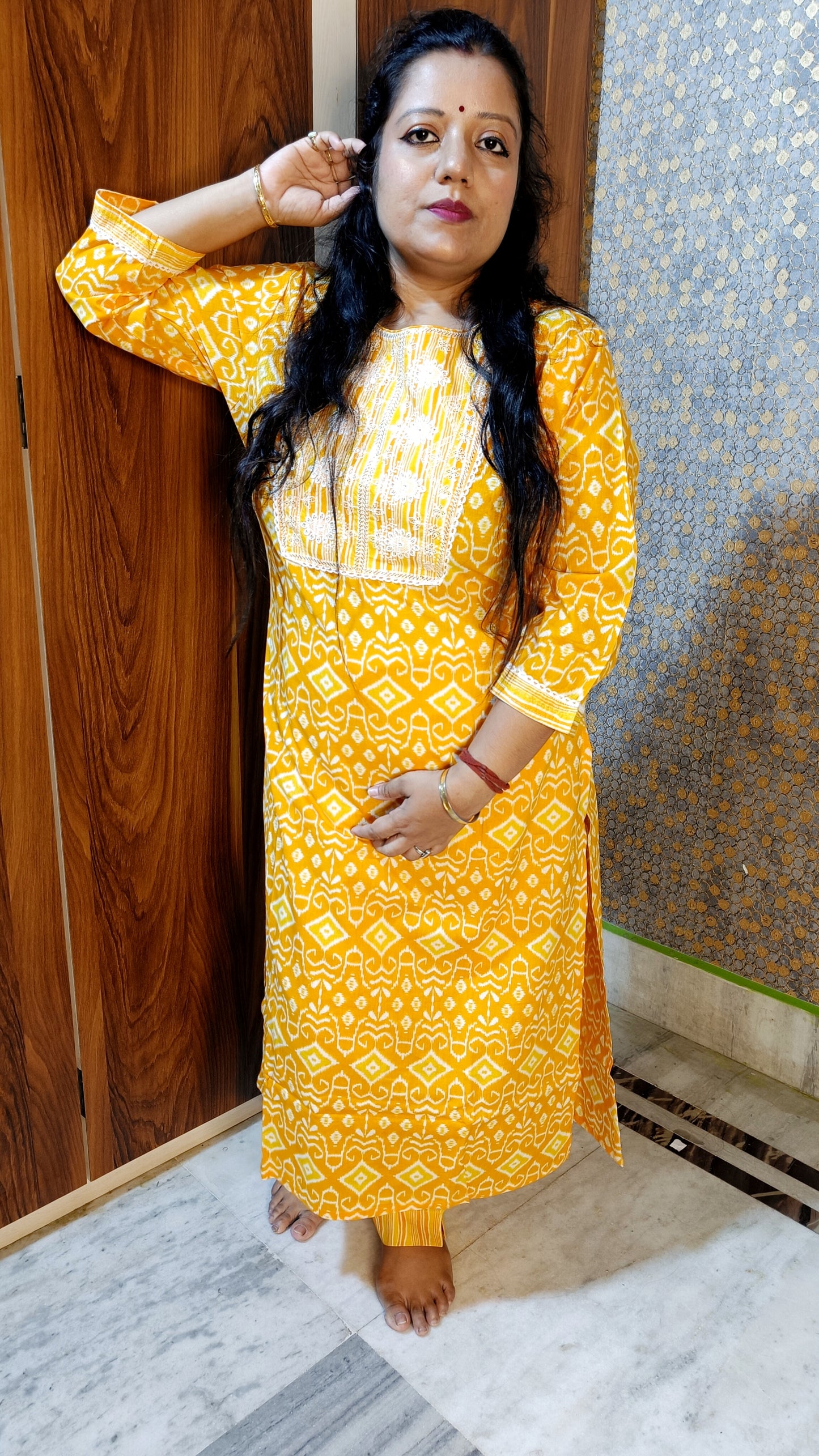 PREMIUM PURE COTTON YELLOW KURTI PANTS SET - KP207