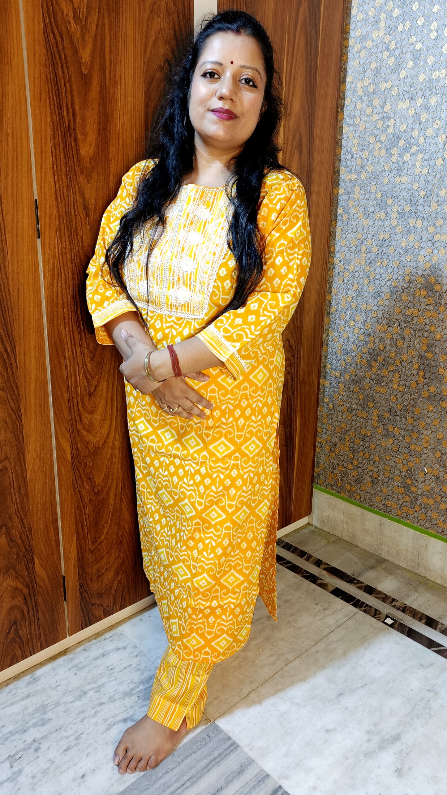 PREMIUM PURE COTTON YELLOW KURTI PANTS SET - KP207