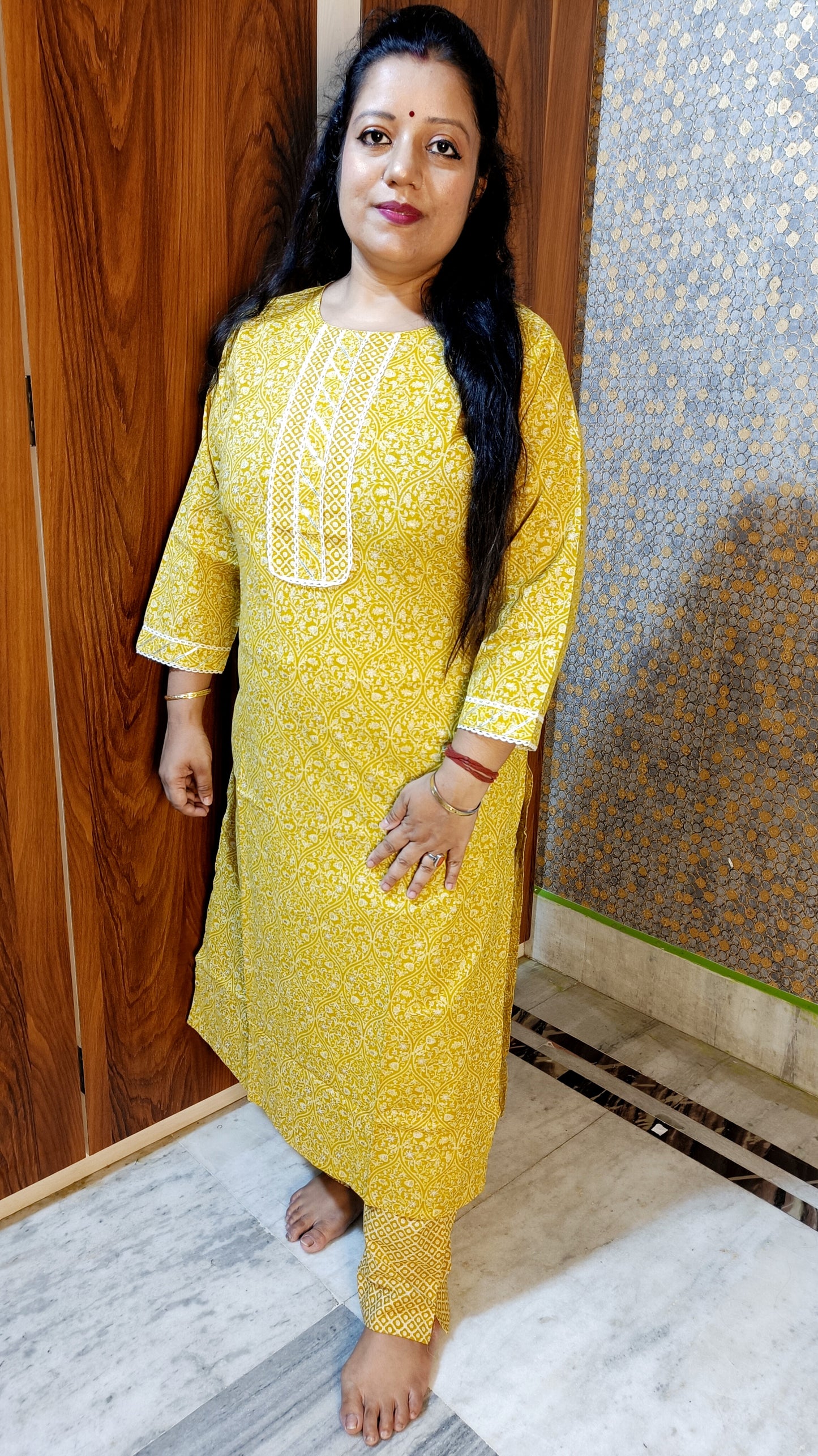 PREMIUM PURE COTTON YELLOW KURTI PANTS SET - KP184