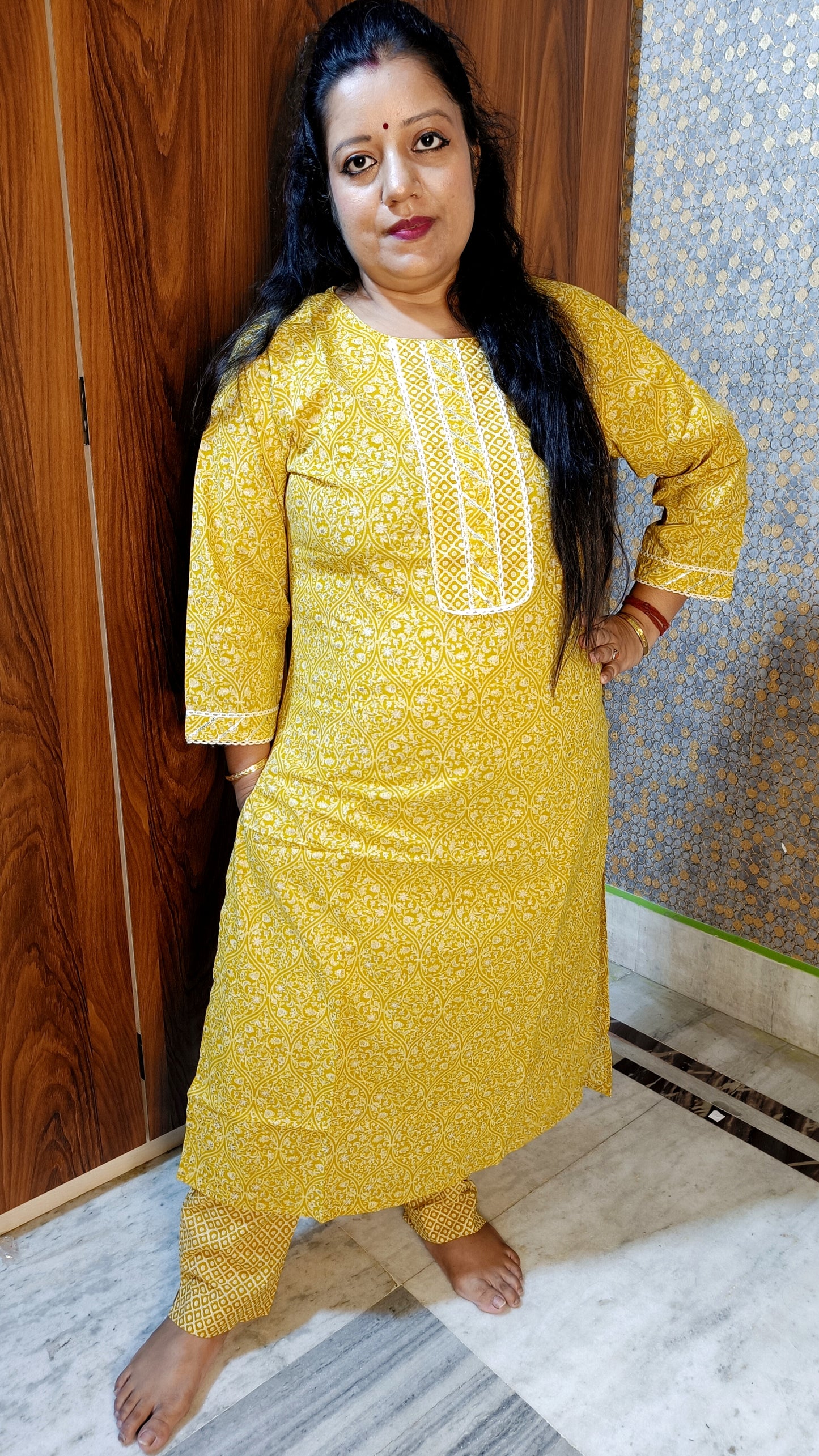 PREMIUM PURE COTTON YELLOW KURTI PANTS SET - KP184