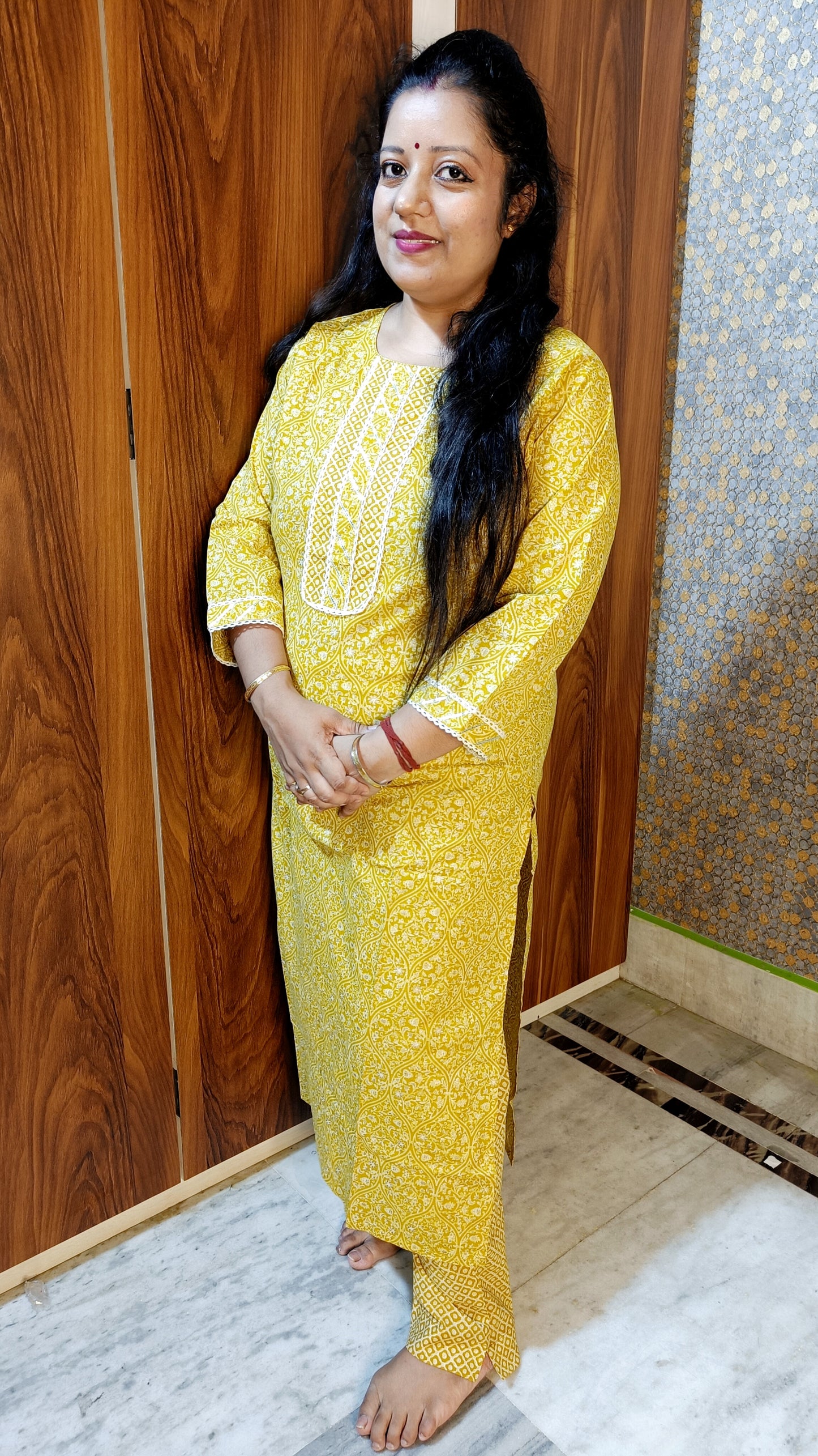 PREMIUM PURE COTTON YELLOW KURTI PANTS SET - KP184