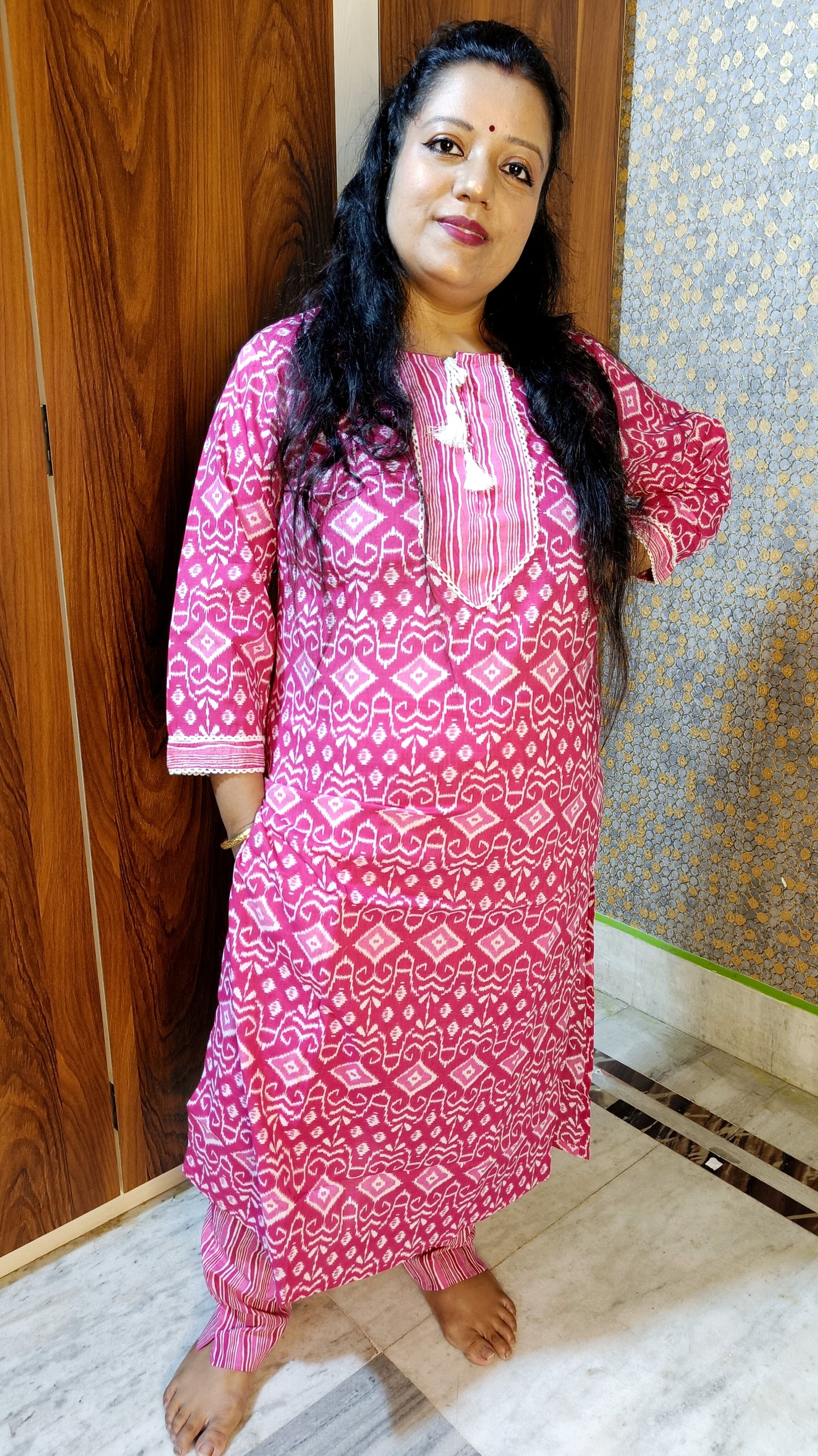 PREMIUM PURE COTTON PINK KURTI PANTS SET - KP206