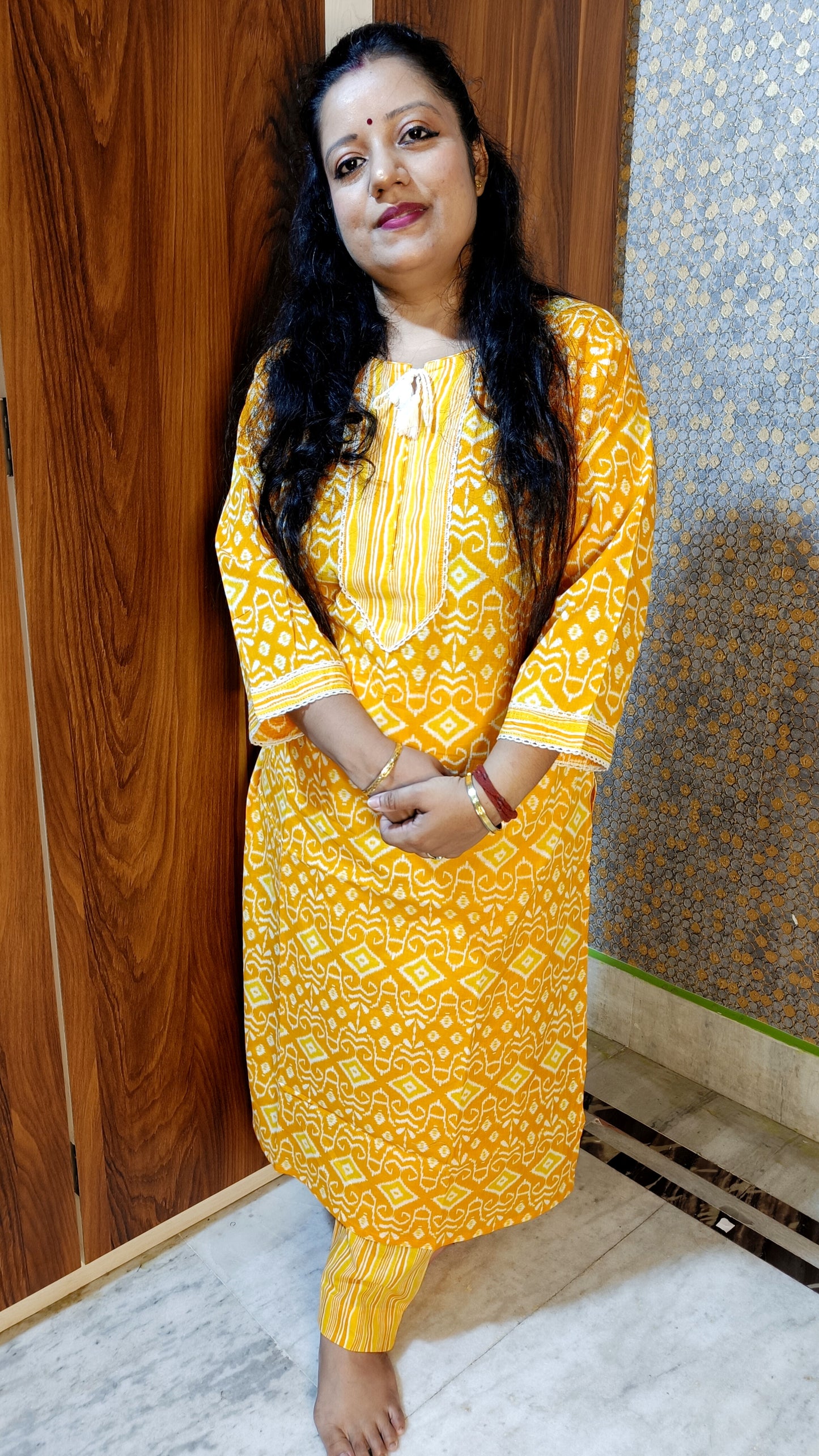 PREMIUM PURE COTTON YELLOW KURTI PANTS SET - KP206