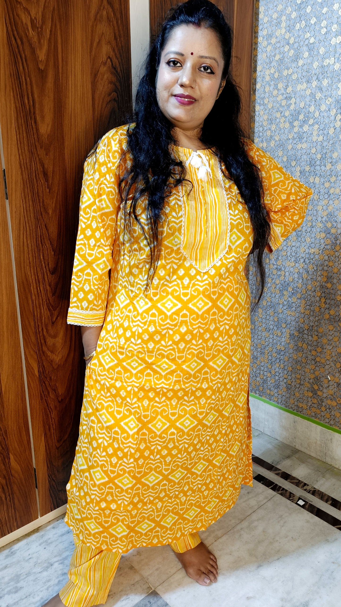 PREMIUM PURE COTTON YELLOW KURTI PANTS SET - KP206