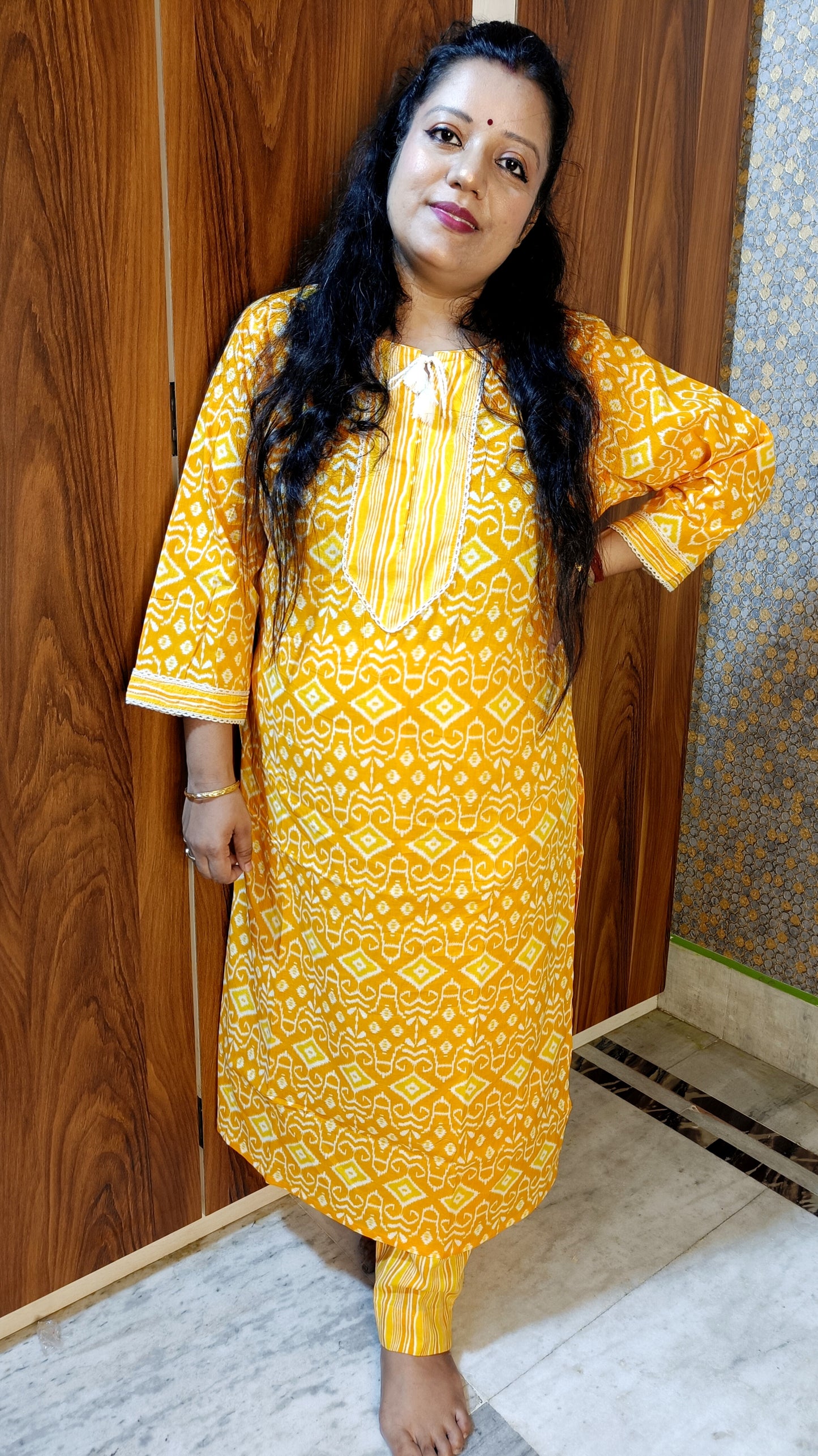 PREMIUM PURE COTTON YELLOW KURTI PANTS SET - KP206