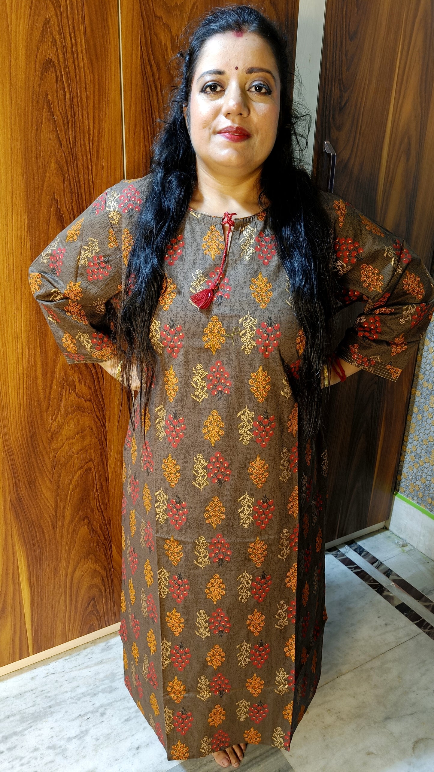 PREMIUM PURE COTTON PLUS SIZE BROWN KURTI - K192