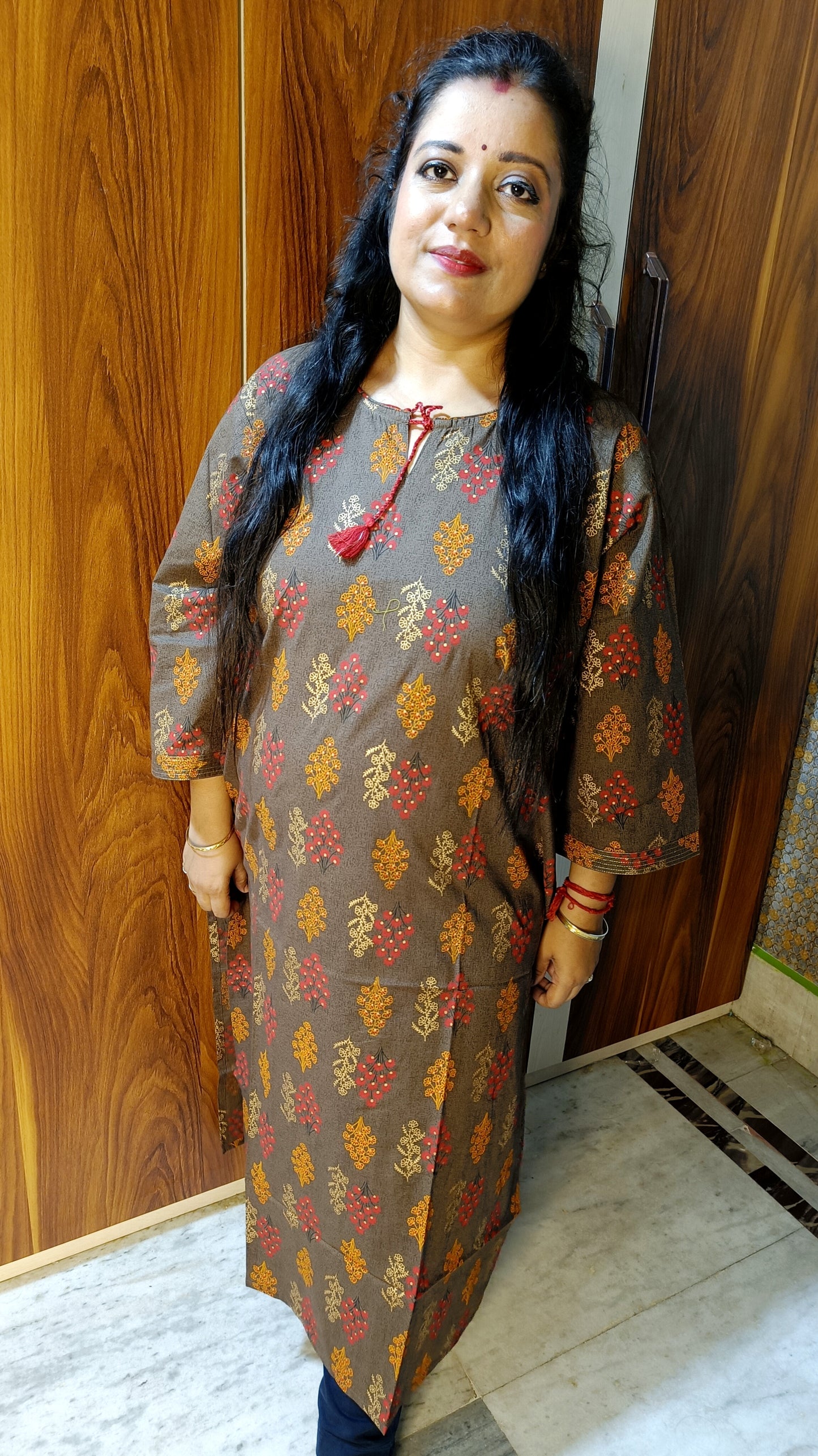 PREMIUM PURE COTTON PLUS SIZE BROWN KURTI - K192