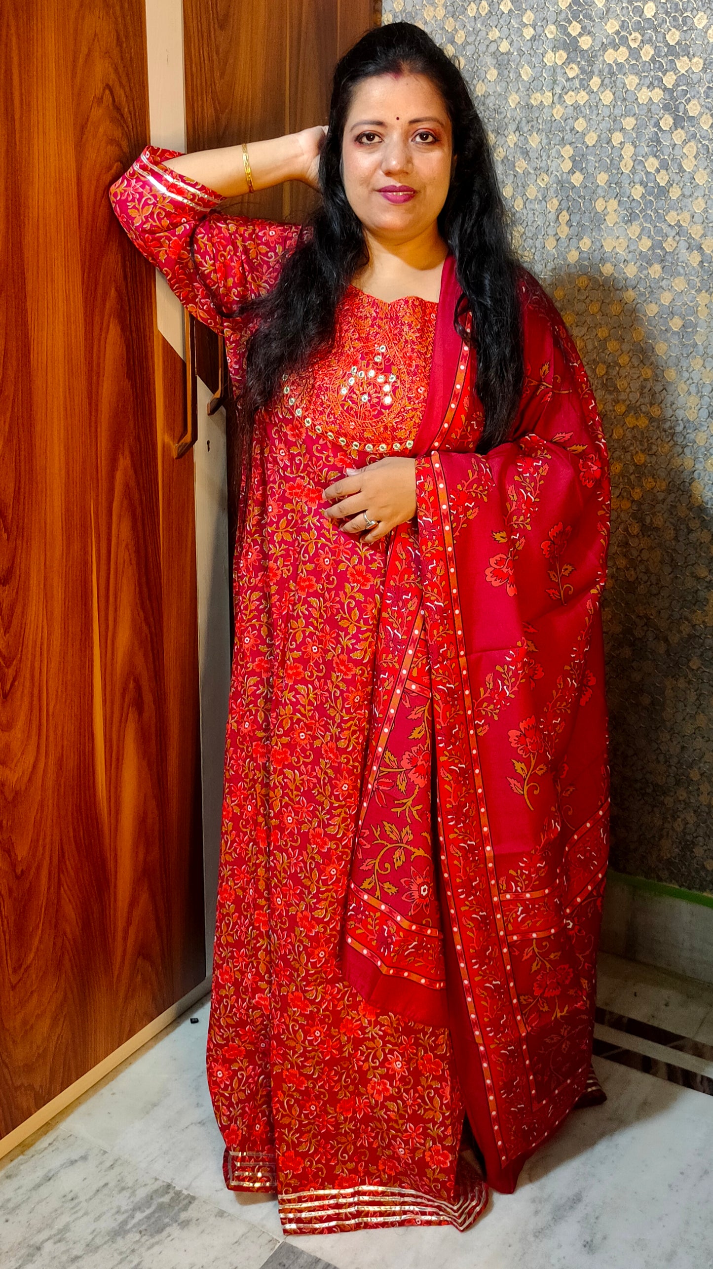 PLUS SIZE PREMIUM COTTON RED ANARKALI GOWN WITH DUPATTA - G206