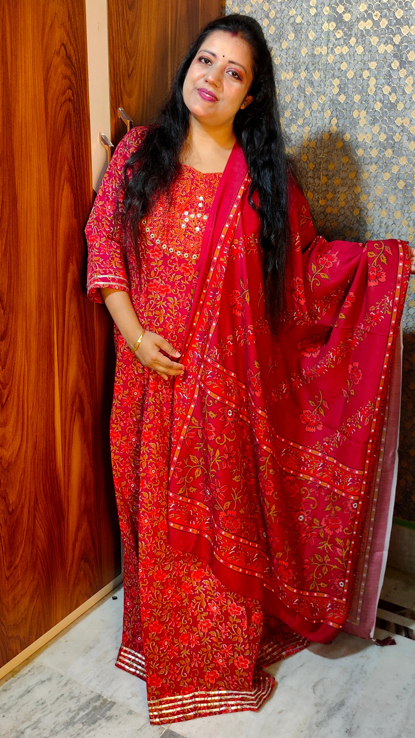 PLUS SIZE PREMIUM COTTON RED ANARKALI GOWN WITH DUPATTA - G206