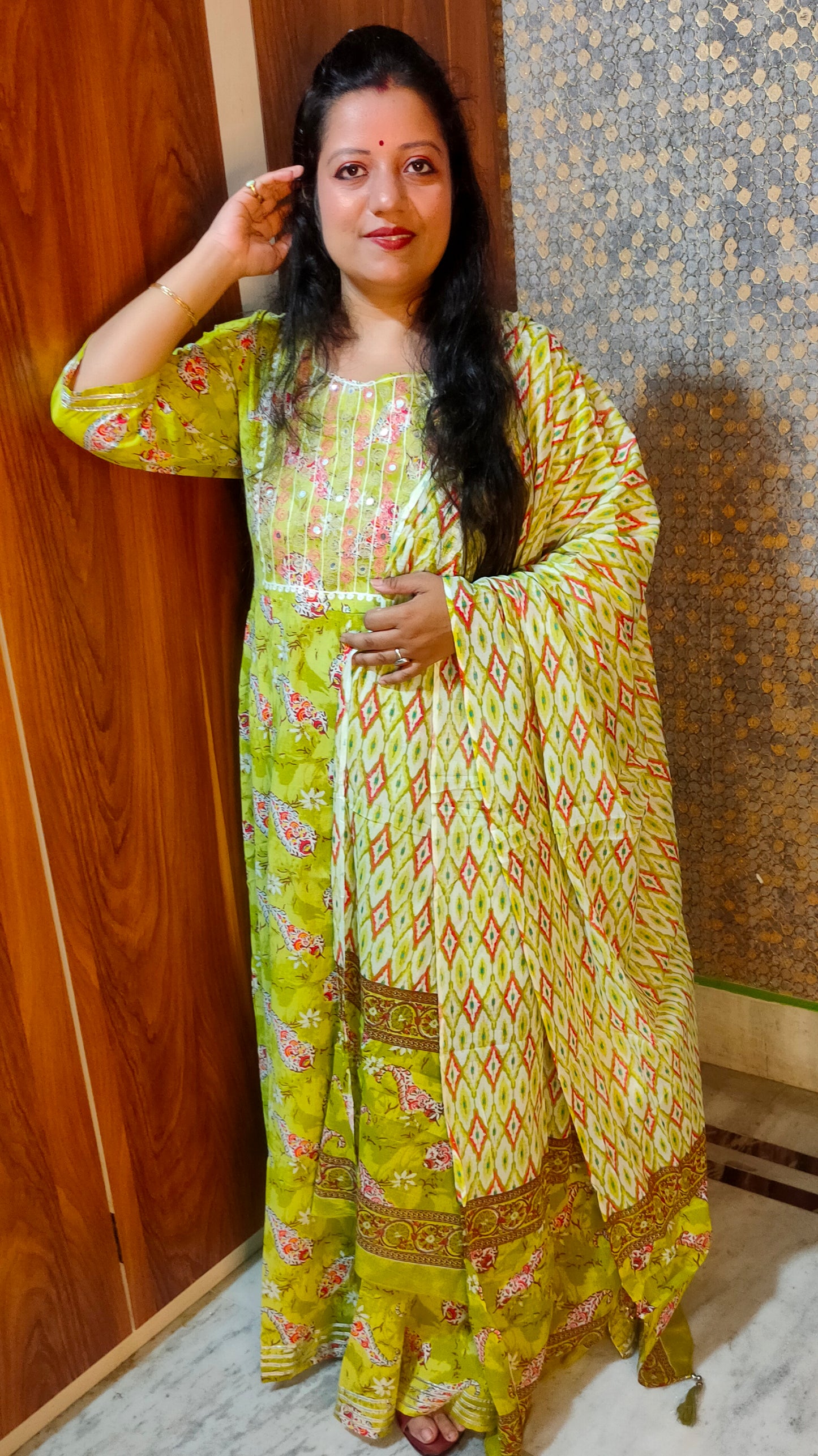 PLUS SIZE PREMIUM COTTON YELLOW ANARKALI GOWN WITH DUPATTA - G211