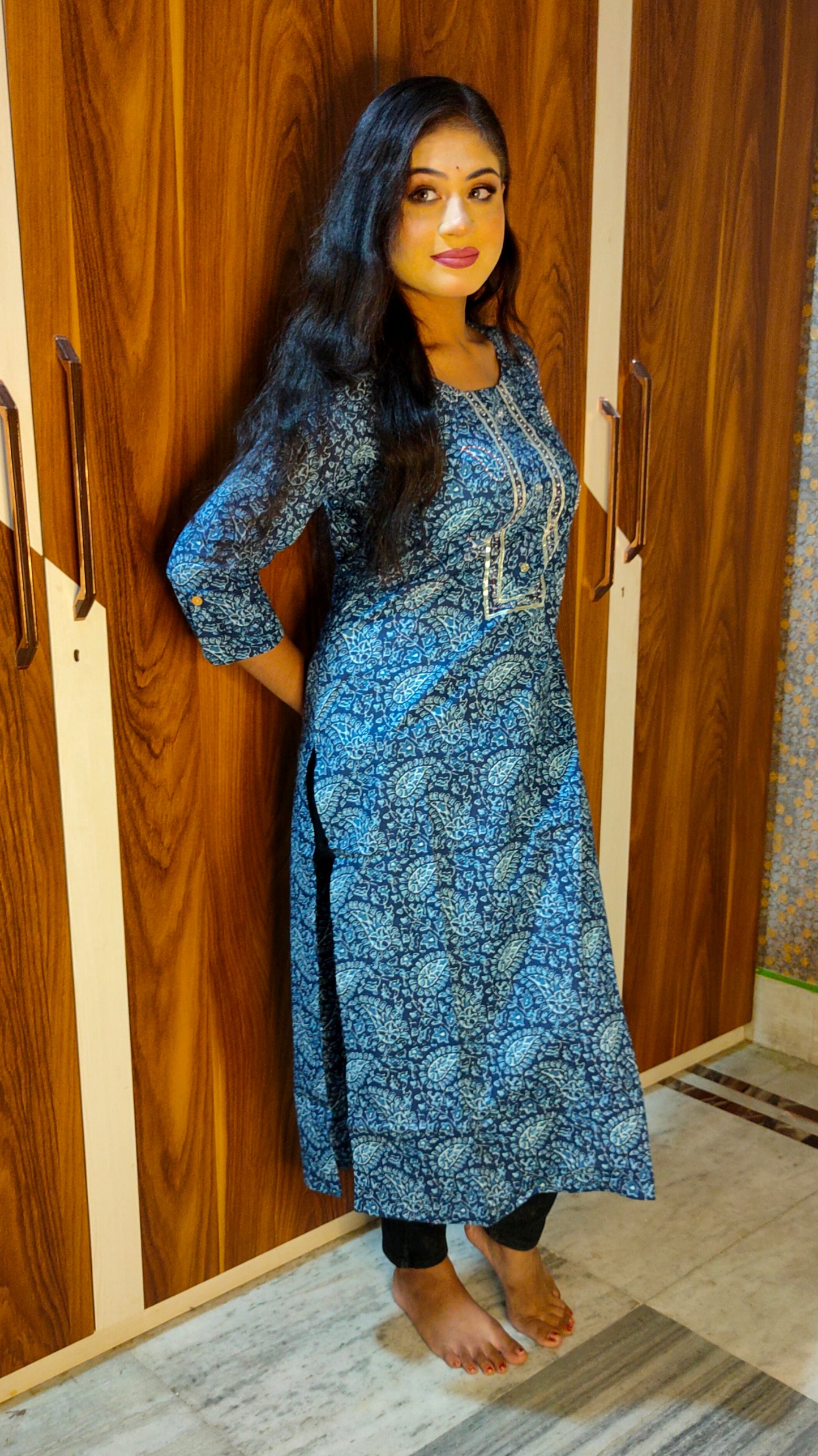 PREMIUM PURE COTTON BLUE KURTI - K163