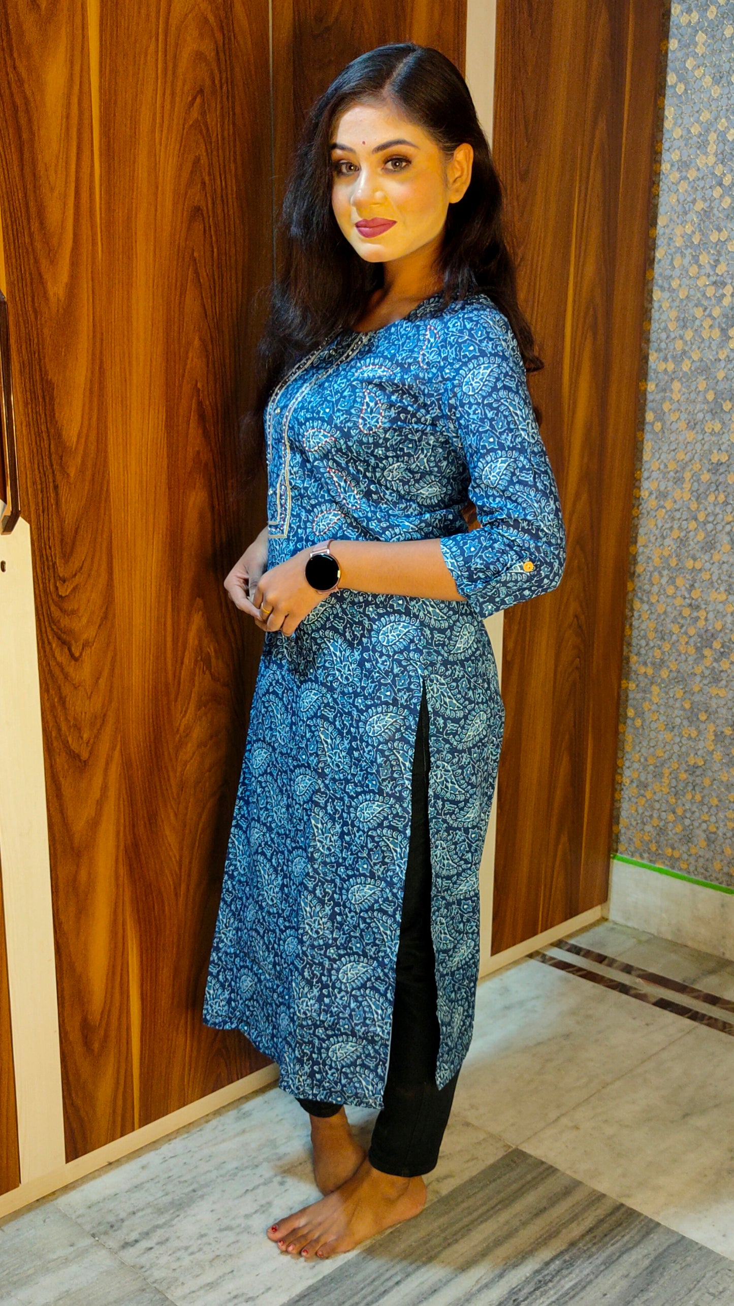 PREMIUM PURE COTTON BLUE KURTI - K163