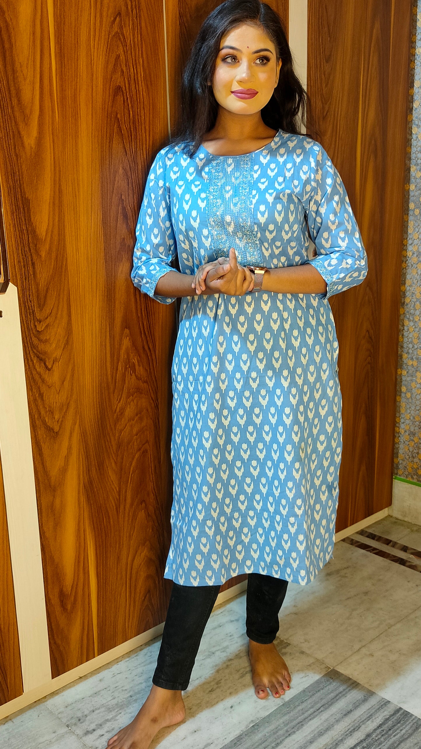 PREMIUM PURE COTTON SKY BLUE KURTI - K161