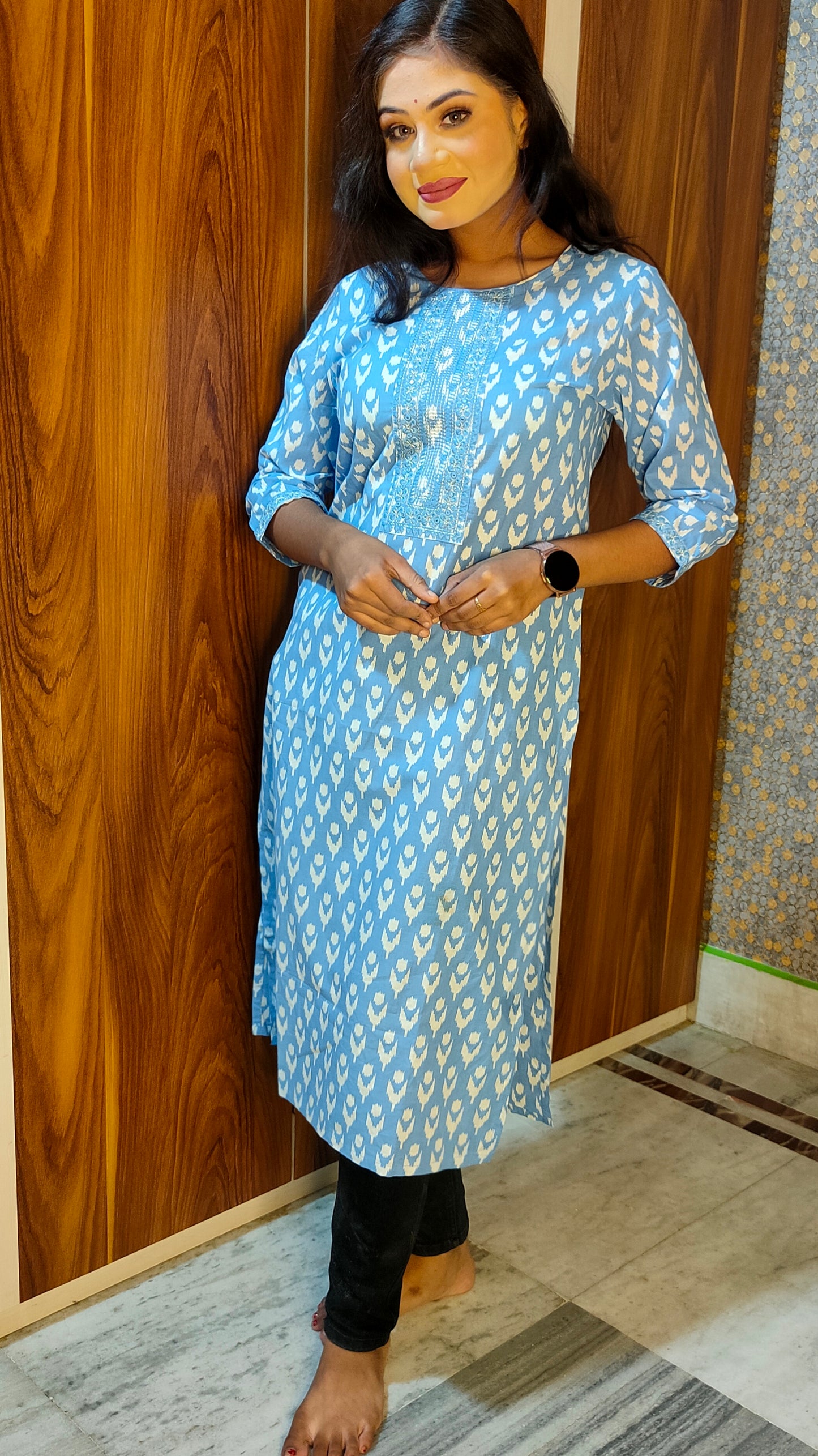 PREMIUM PURE COTTON SKY BLUE KURTI - K161