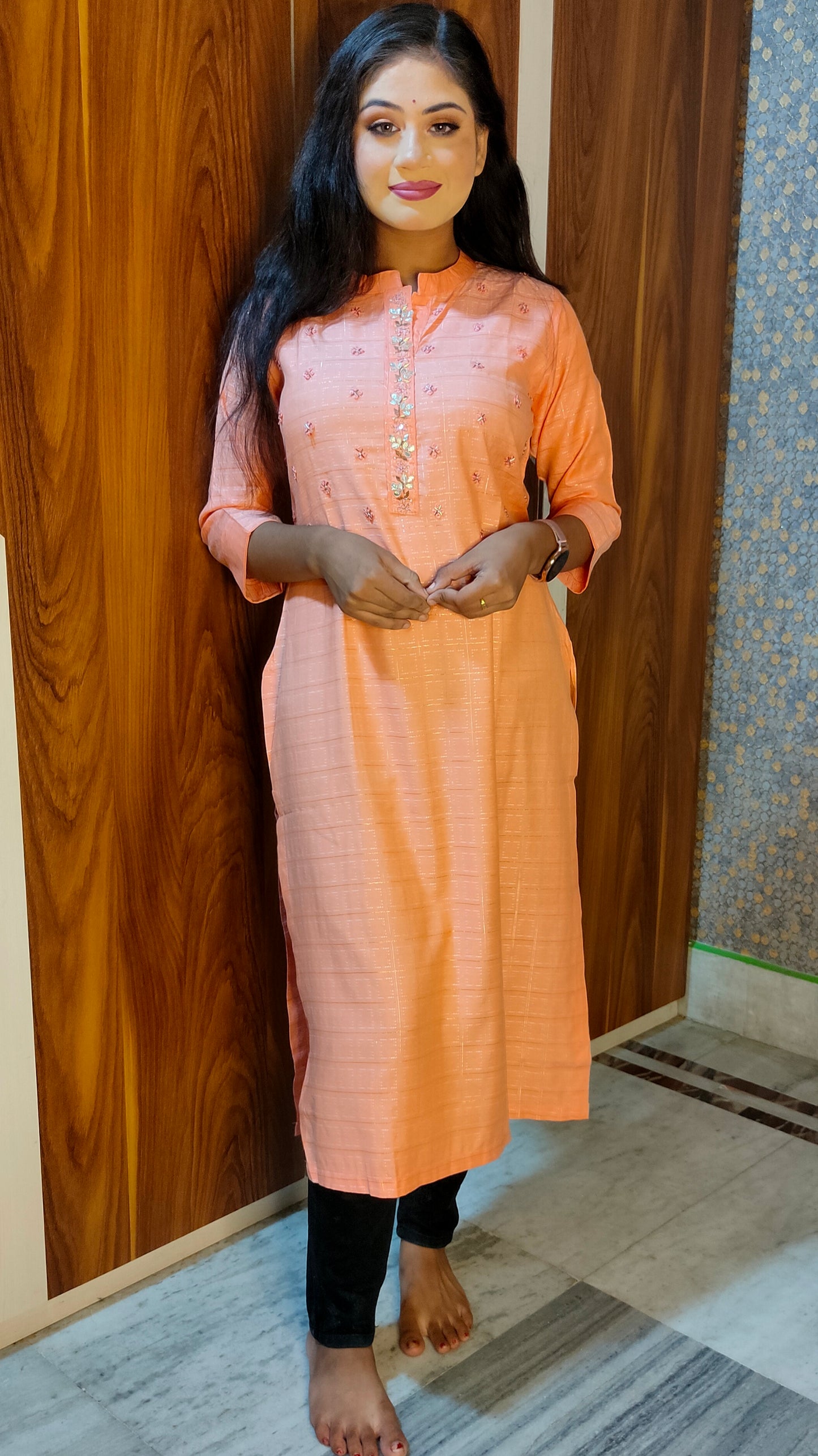 PREMIUM FANCY PARTYWEAR COTTON ORANGE KURTI - K134