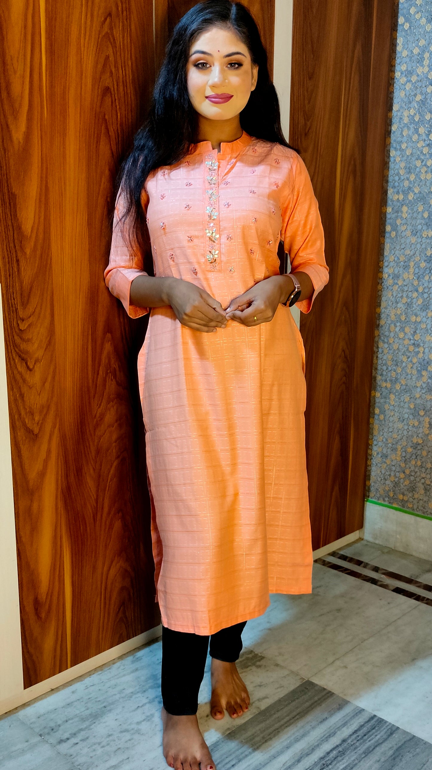 PREMIUM FANCY PARTYWEAR COTTON ORANGE KURTI - K134