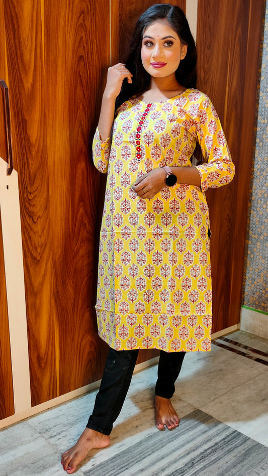 PREMIUM PURE COTTON YELLOW KURTI - K156