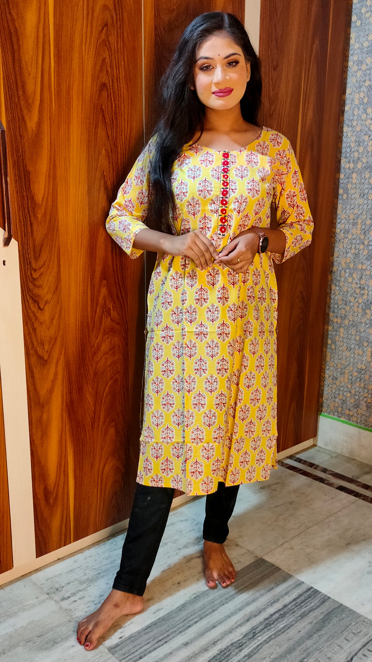 PREMIUM PURE COTTON YELLOW KURTI - K156