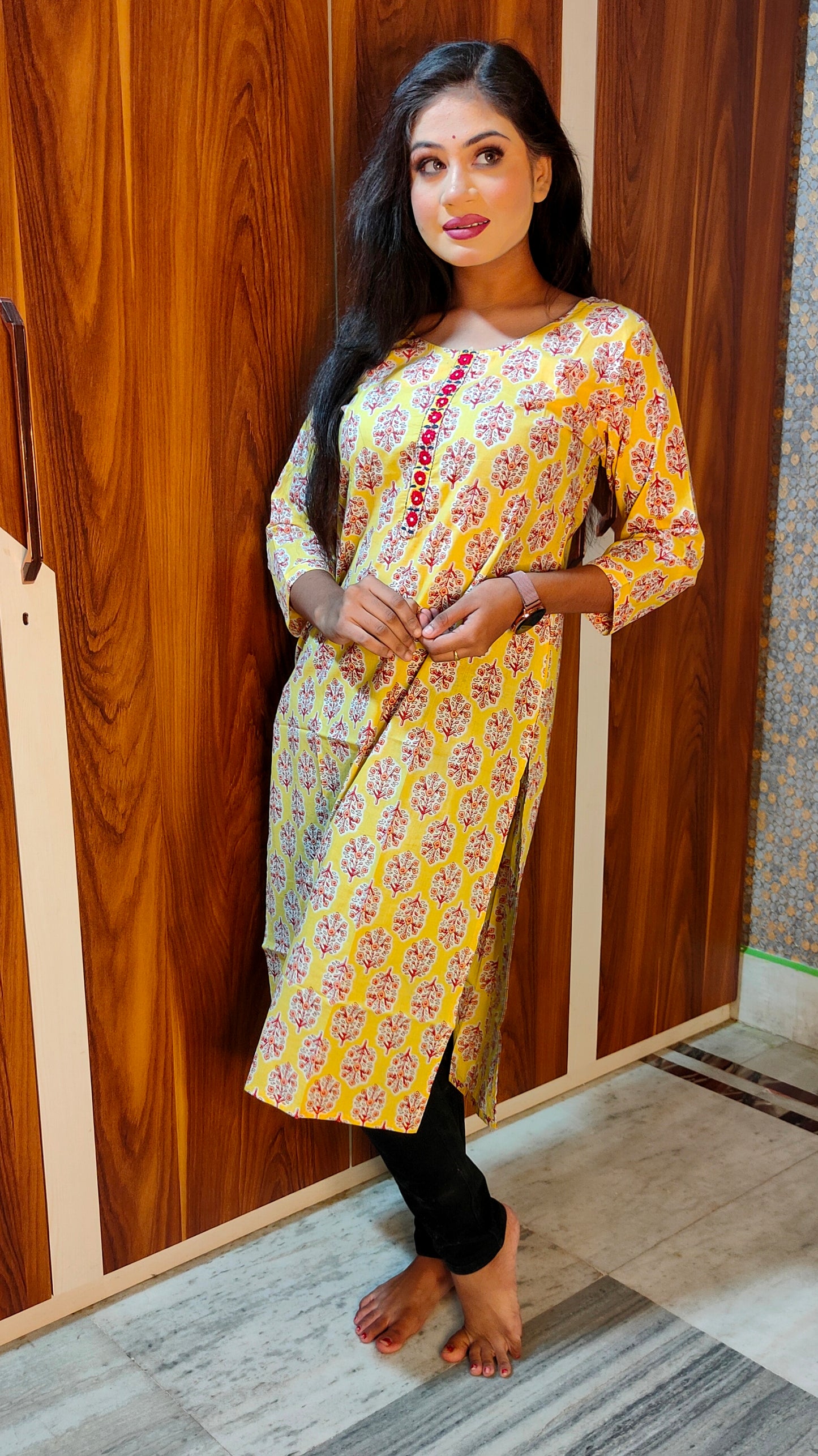 PREMIUM PURE COTTON YELLOW KURTI - K156