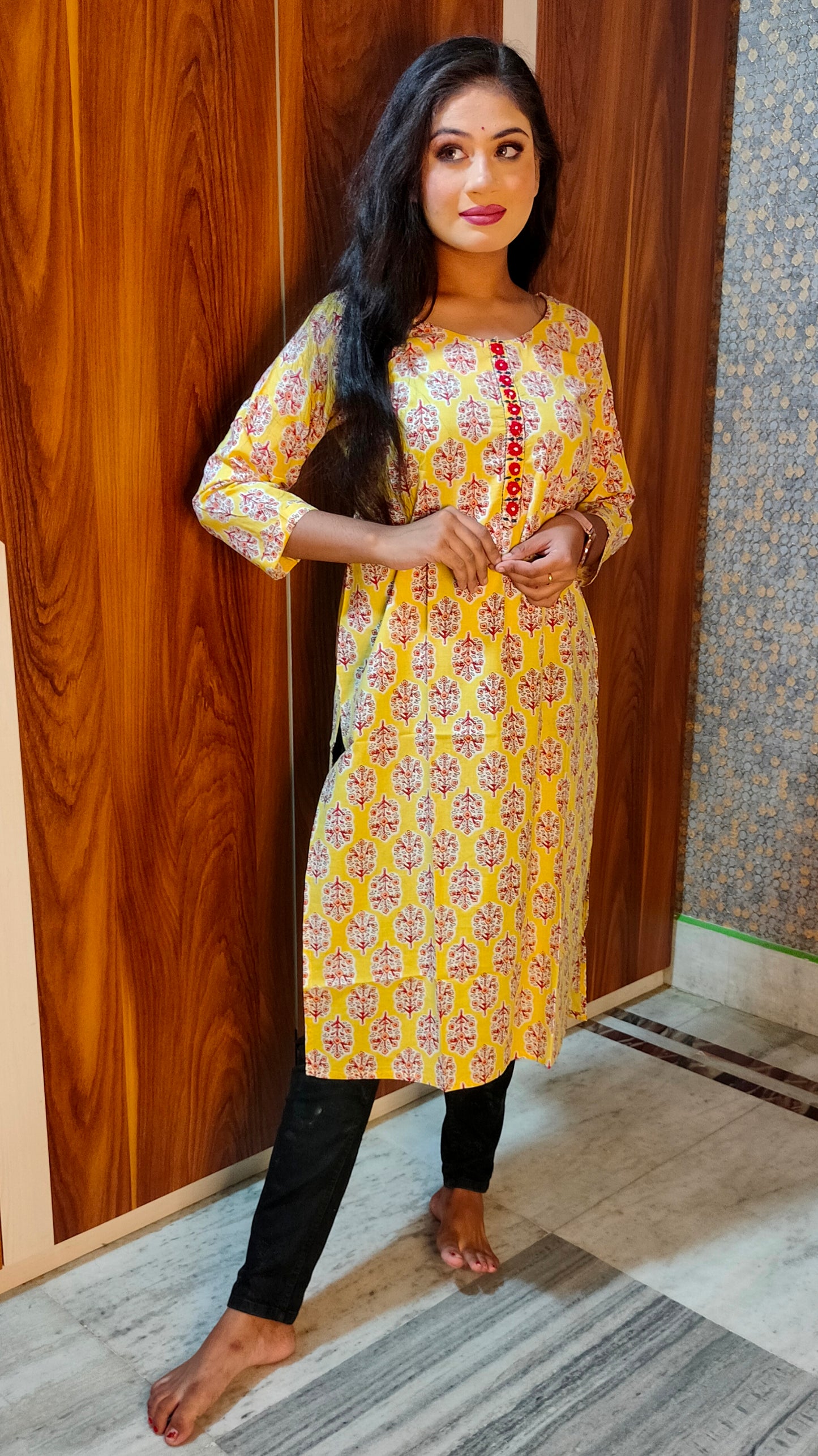 PREMIUM PURE COTTON YELLOW KURTI - K156